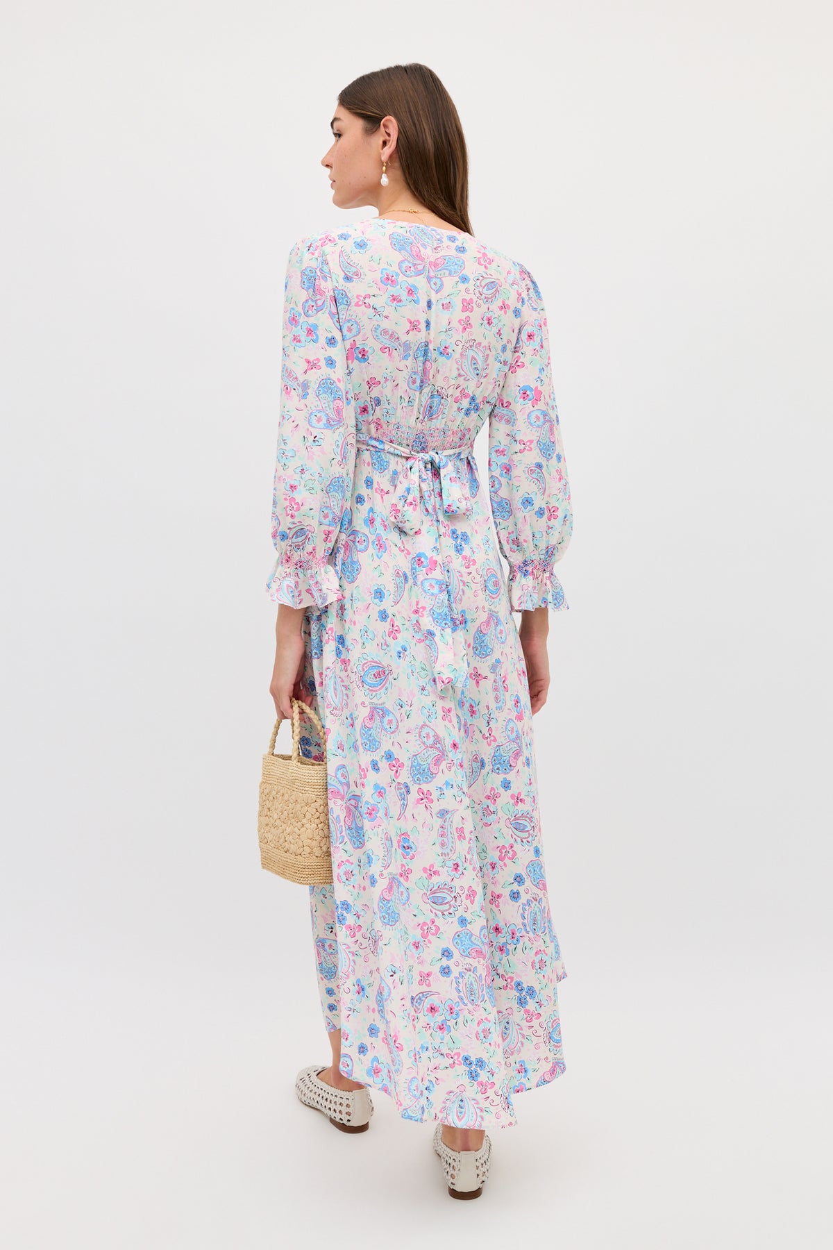 RIXO Mireta Crepe Midi Dres Cara Floral Cream RIXO Mireta Crepe Midi Dres Cara Floral Cream