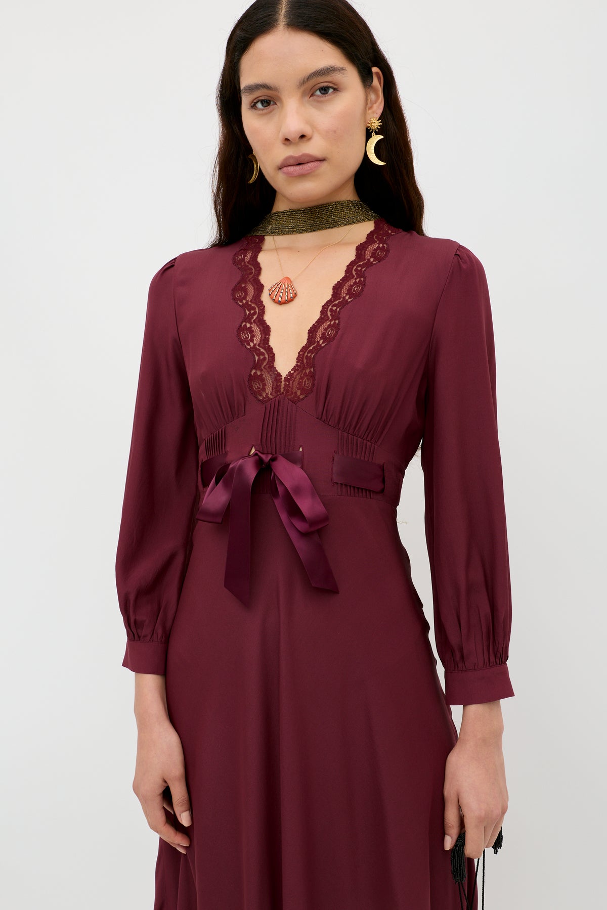 RIXO Adaline Silk Midi Maroon RIXO Adaline Silk Midi Maroon