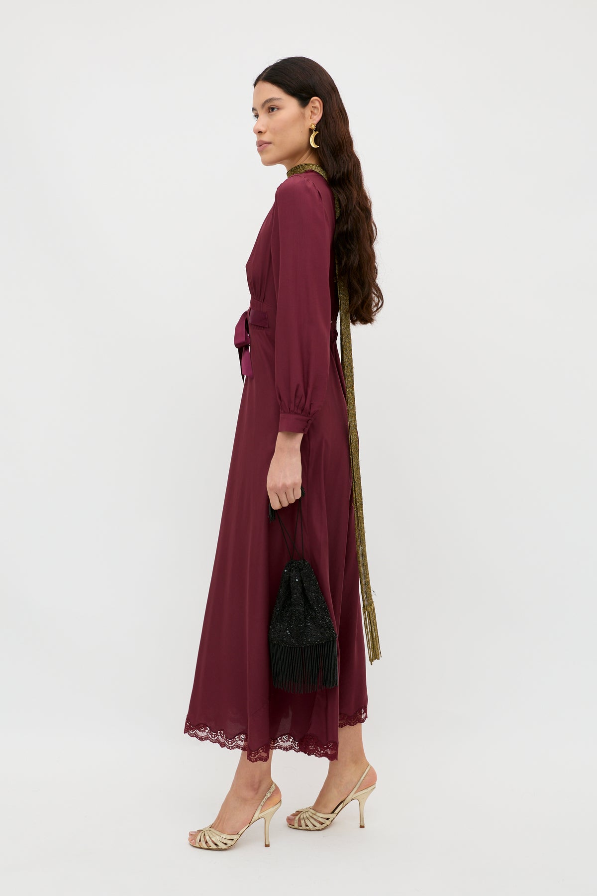 RIXO Adaline Silk Midi Maroon RIXO Adaline Silk Midi Maroon