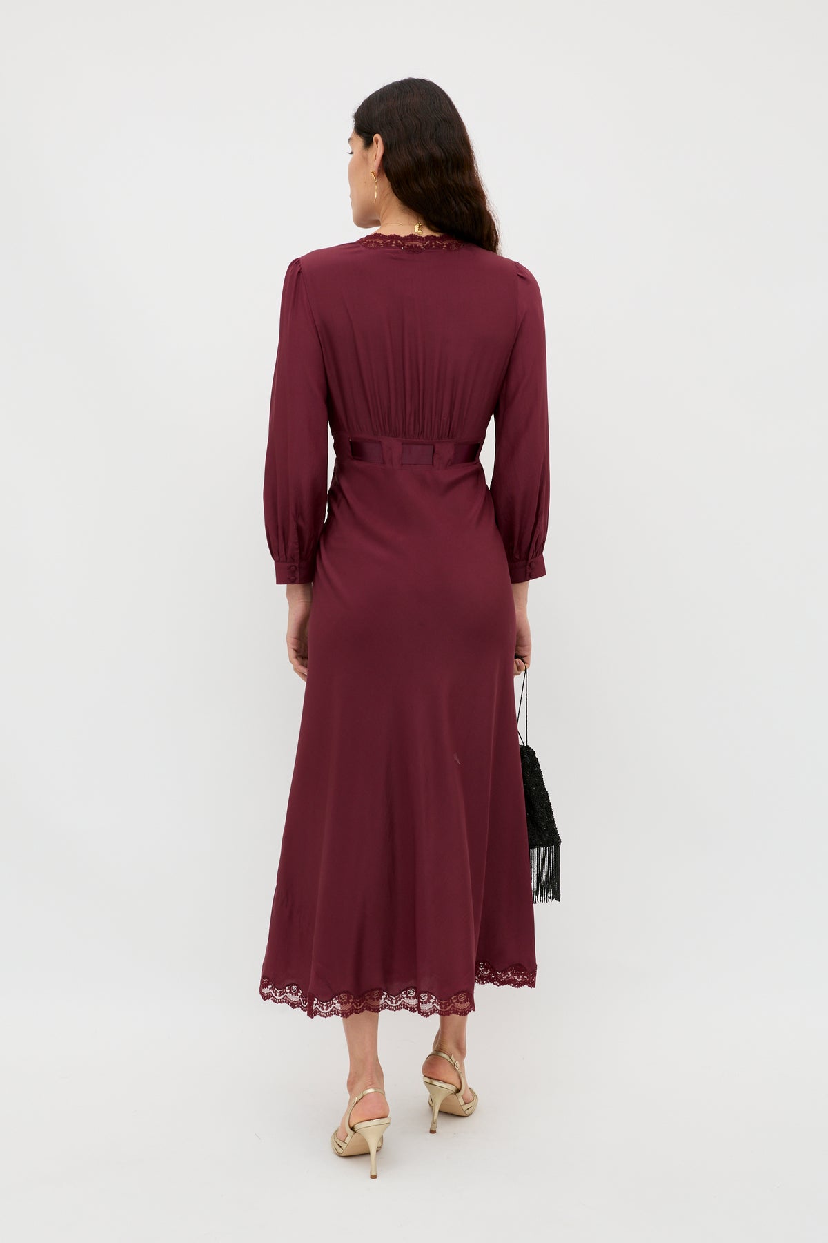 RIXO Adaline Silk Midi Maroon RIXO Adaline Silk Midi Maroon