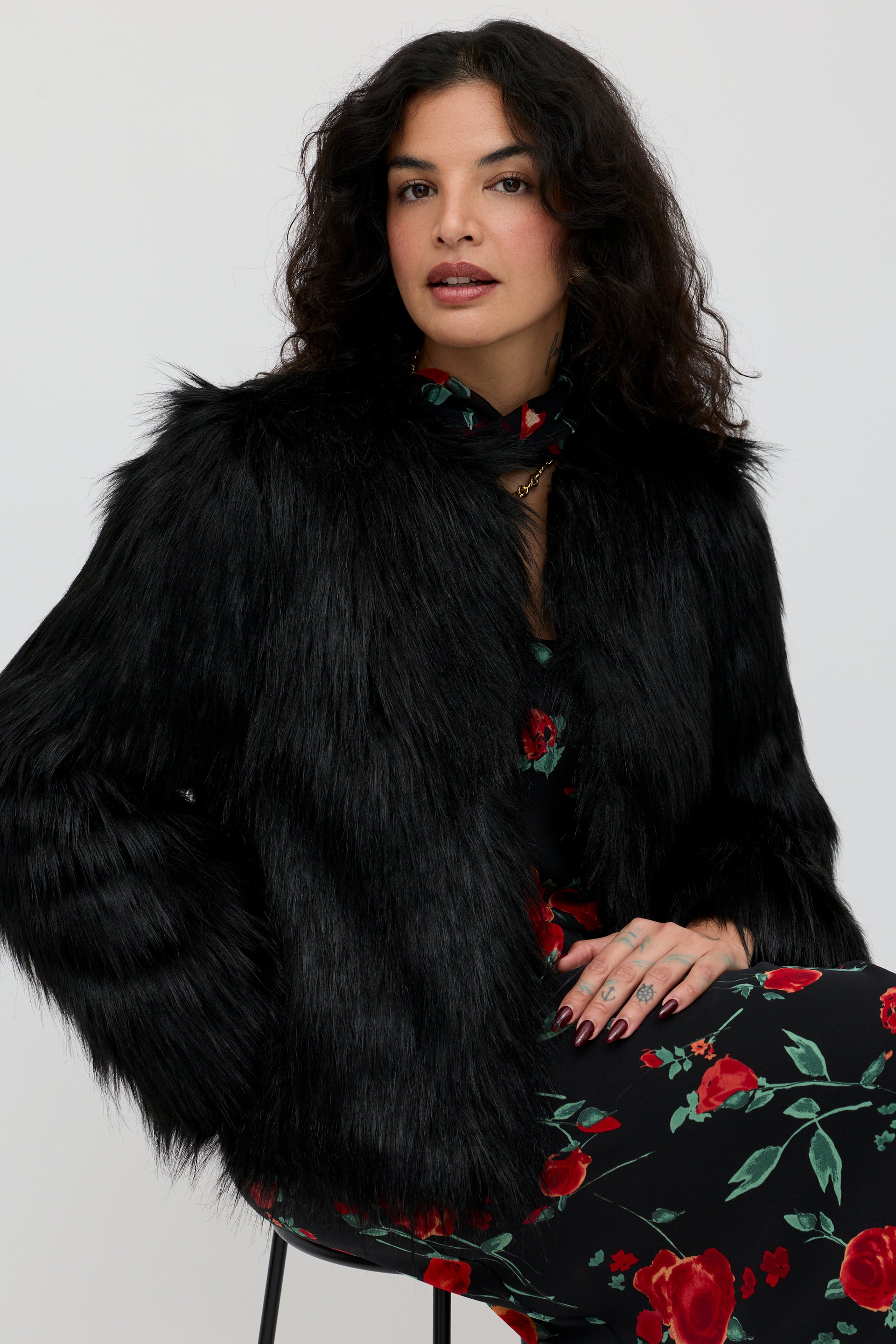 Bernadette Faux Fur Coat in Black | RIXO