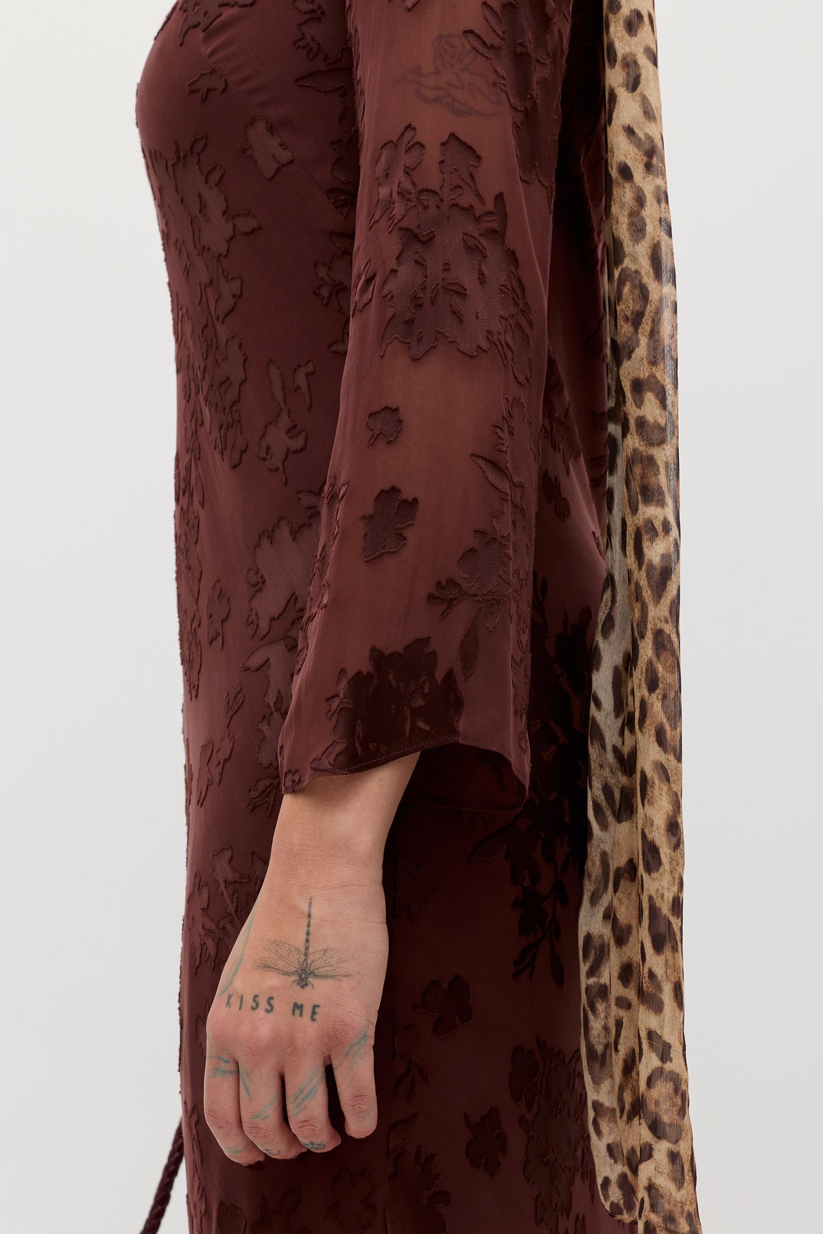 Noraya Silk-Satin Devoré Midi Dress in Bouquet Devoré Brown