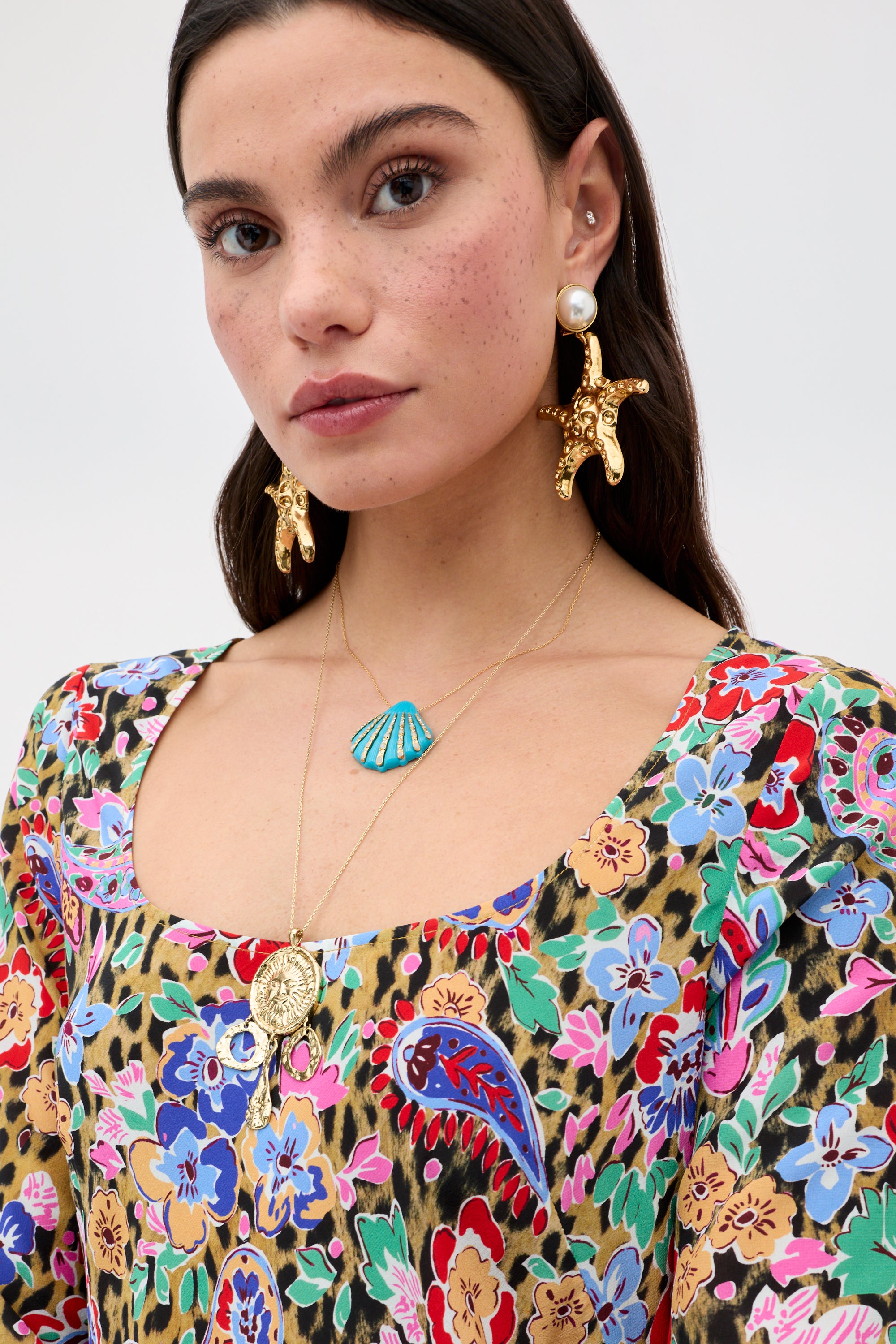 Noraya Silk Midi Dress in Multi Cara Floral Leopard Brown | RIXO ⋆