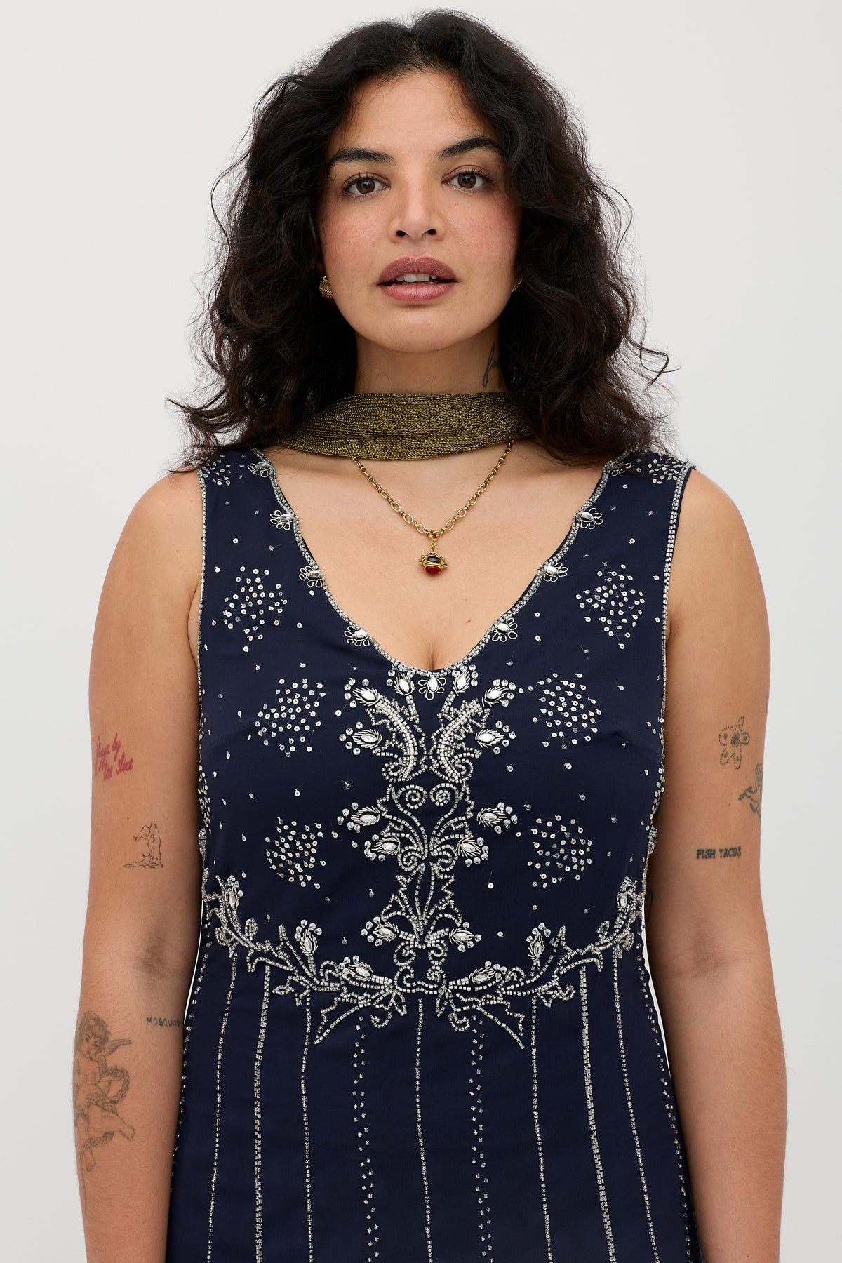 Silvanna Embellished Dress in Tilda Embellishment Navy | RIXO USA Silvanna Embellished Dress in Tilda Embellishment Navy | RIXO USA