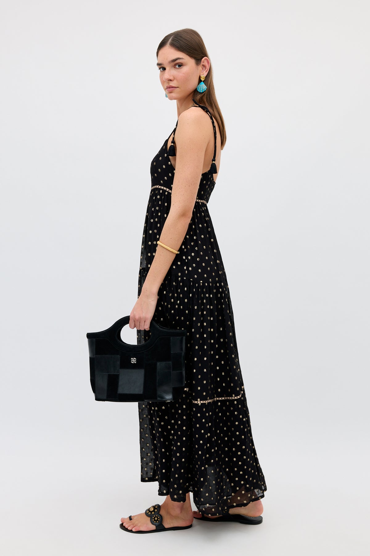 black midi chiffon dress Belline Embroidered Chiffon Midi Dress
