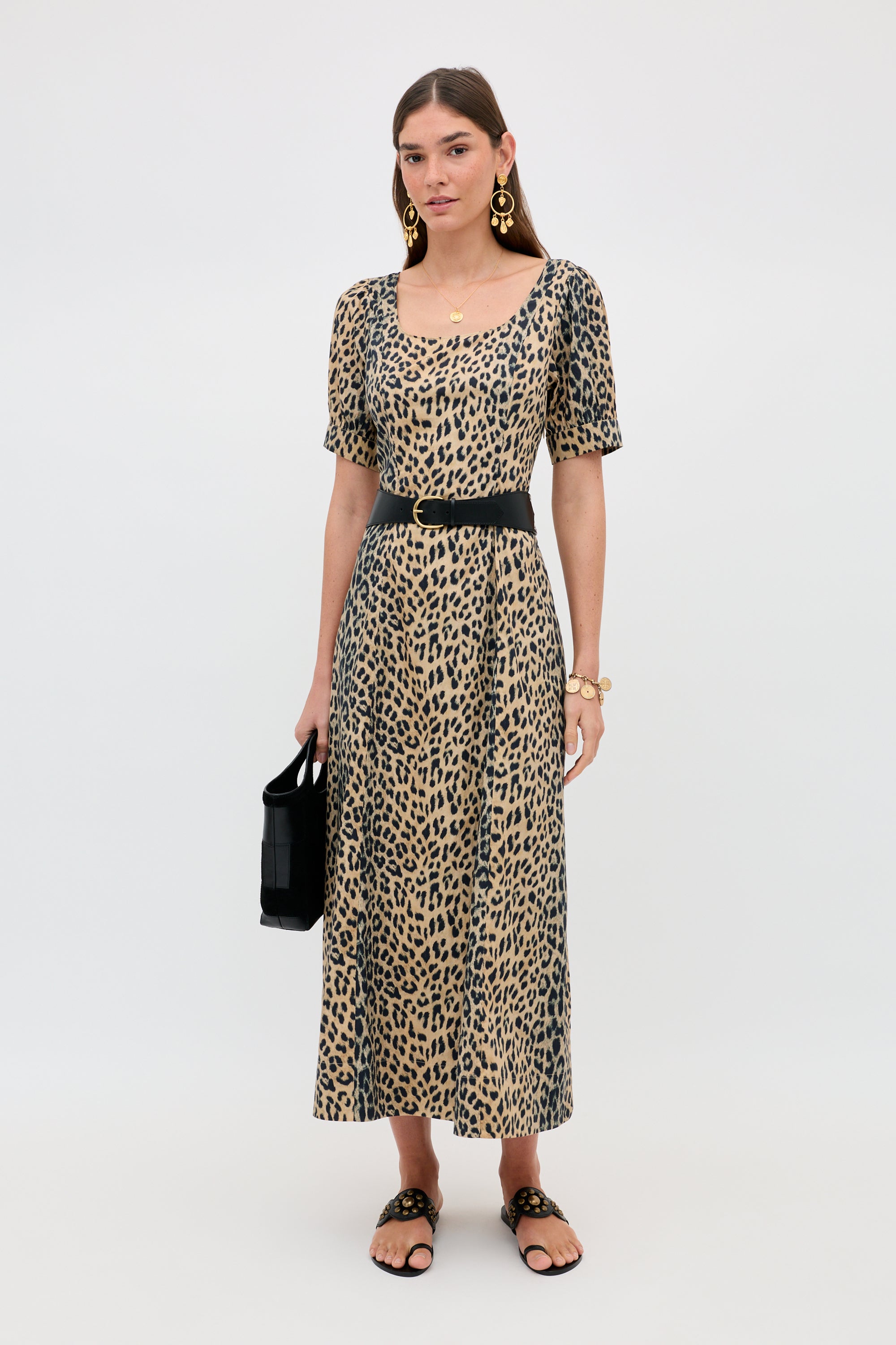 Kathleen Cotton Midi Dress in Nina Leopard Brown | RIXO USA ⋆