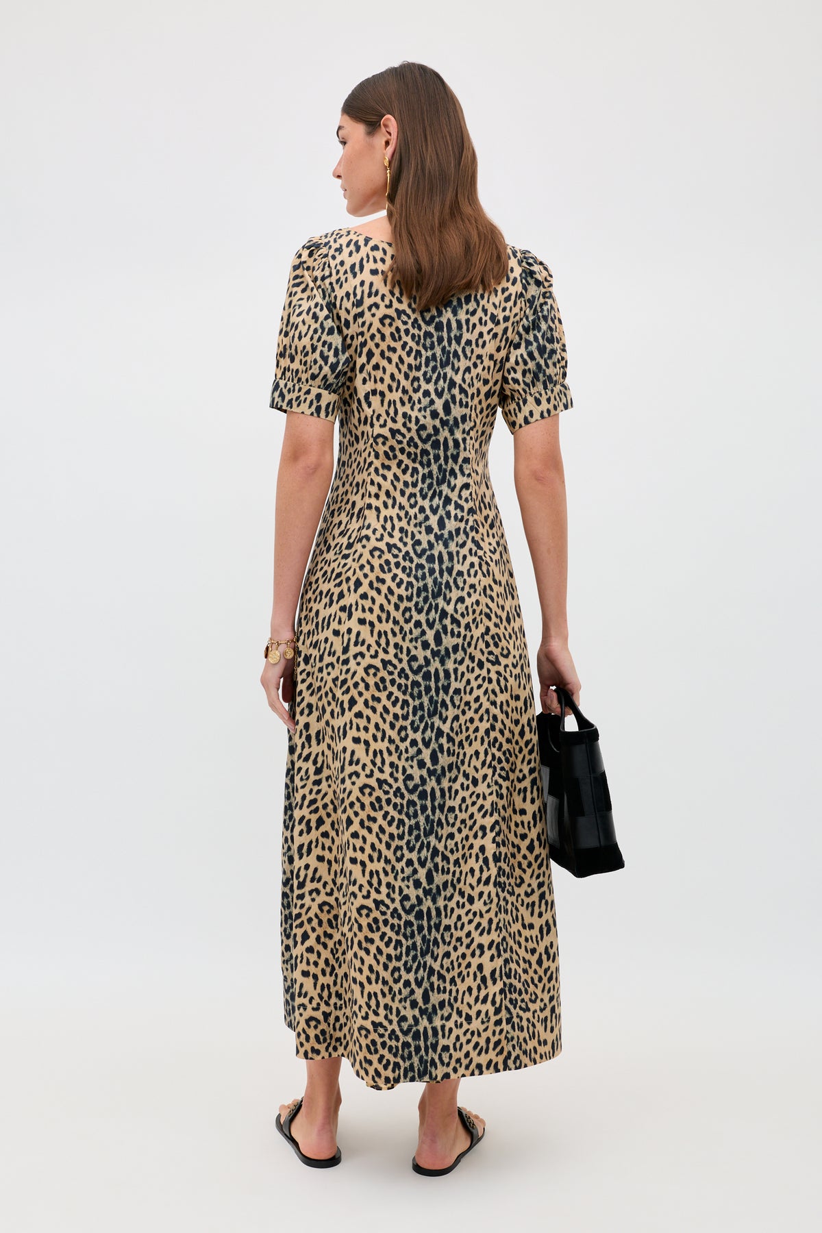 cotton leopard print dress Cotton midi summer dress in grey leopard print