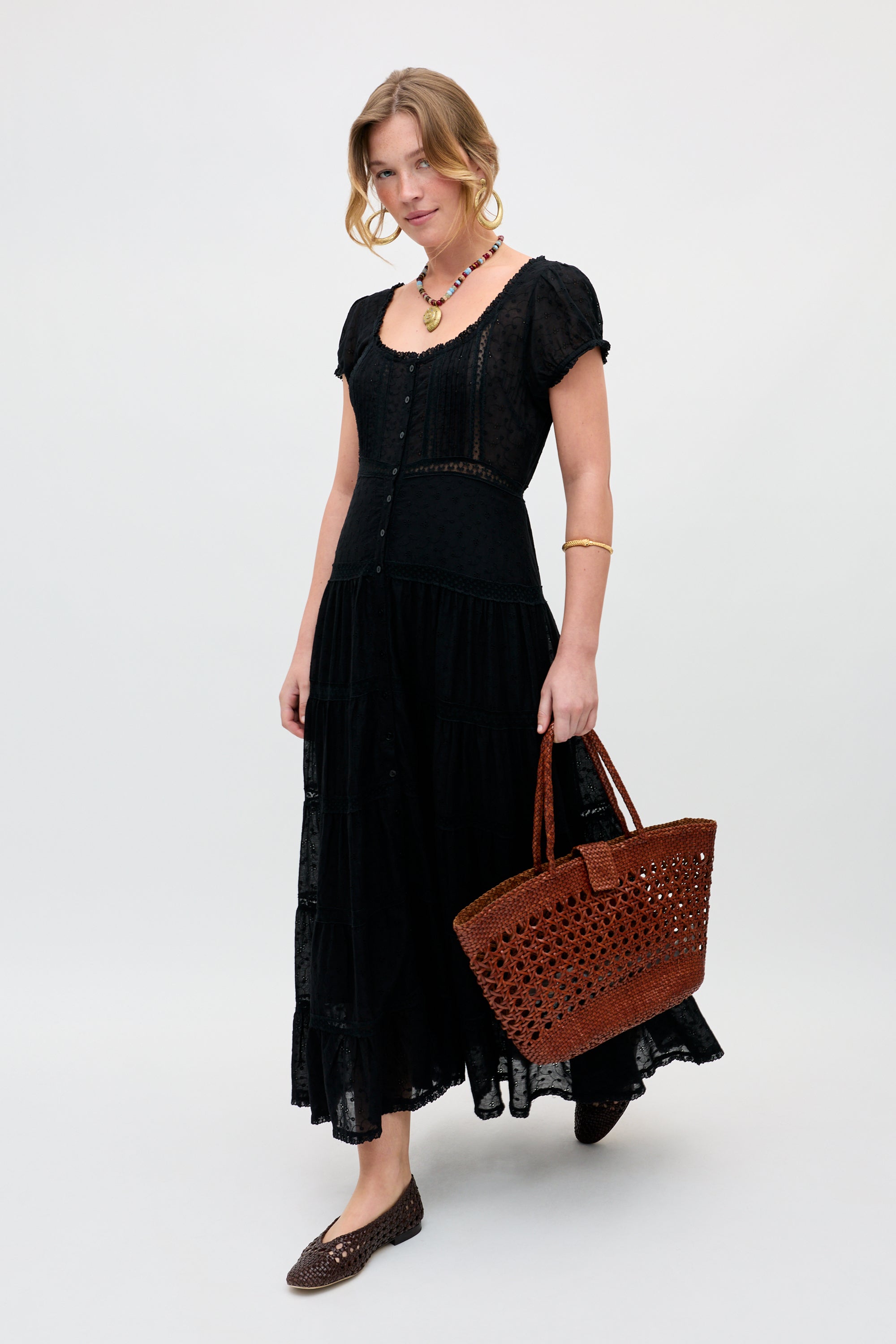 Jaclyn Cotton Midi Dress in Black | RIXO ⋆