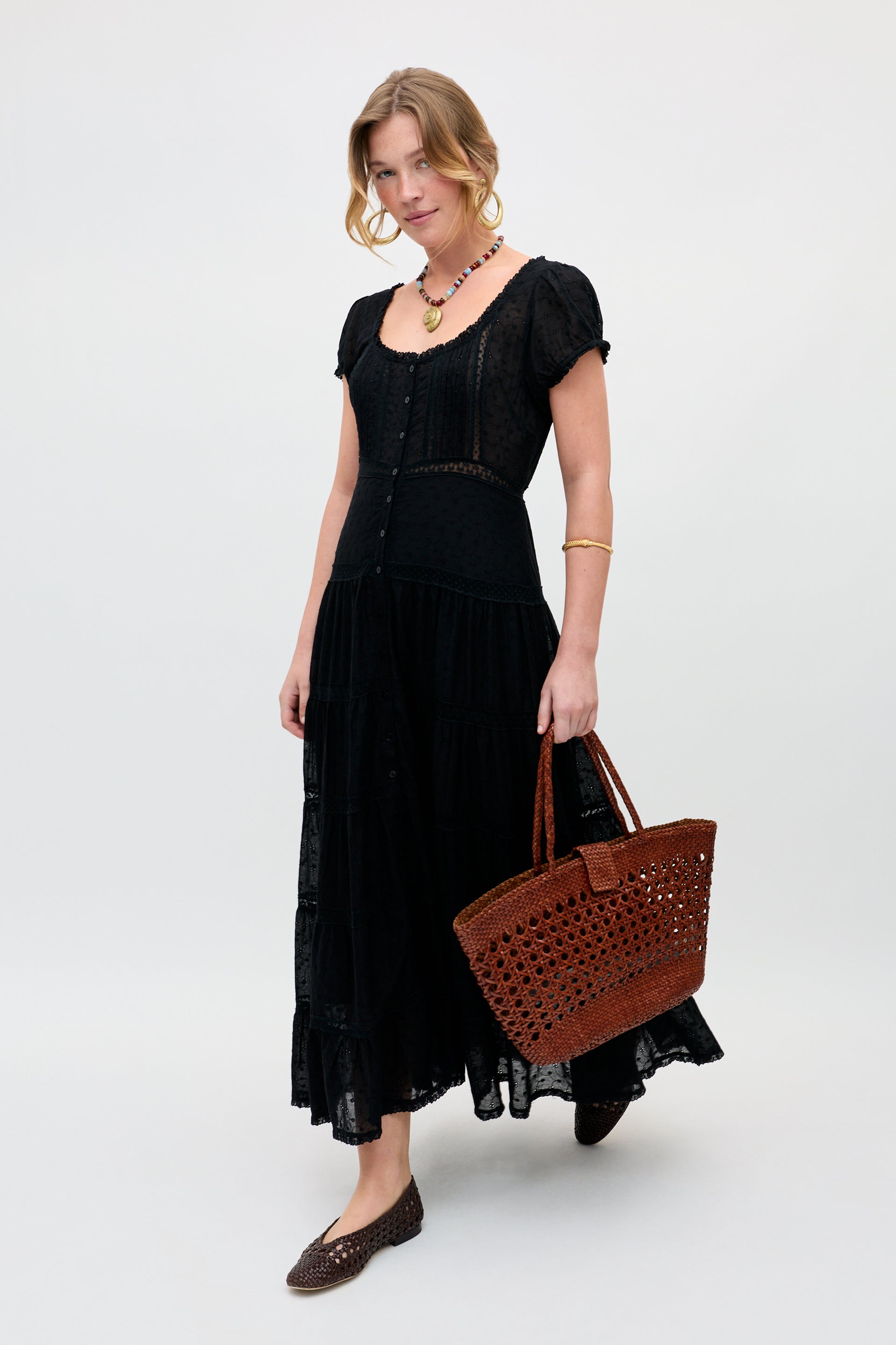 Jaclyn Cotton Midi Dress in Black