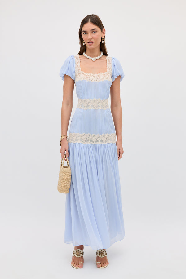 RIXO Marjorie Georgette Midi Vintage Blue