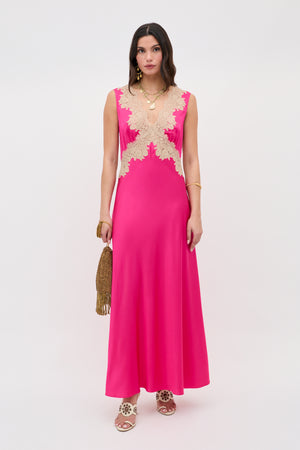 Lysandra Satin Maxi Dress in Pink Cerise | RIXO USA Lysandra Satin Maxi Dress in Pink Cerise | RIXO USA