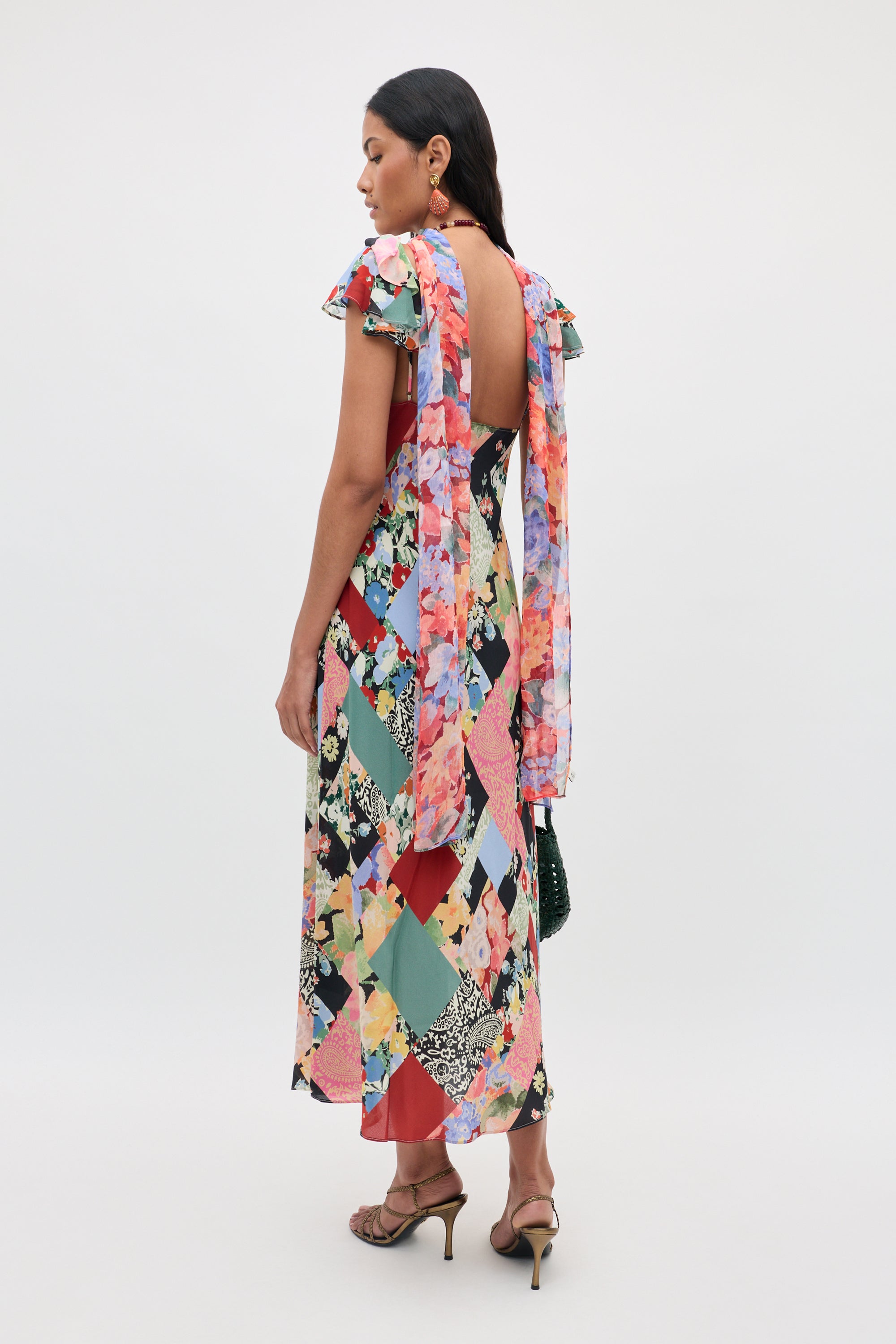 Adele Silk Midi Dress in Olivia Patchwork Multi | RIXO Europe ⋆