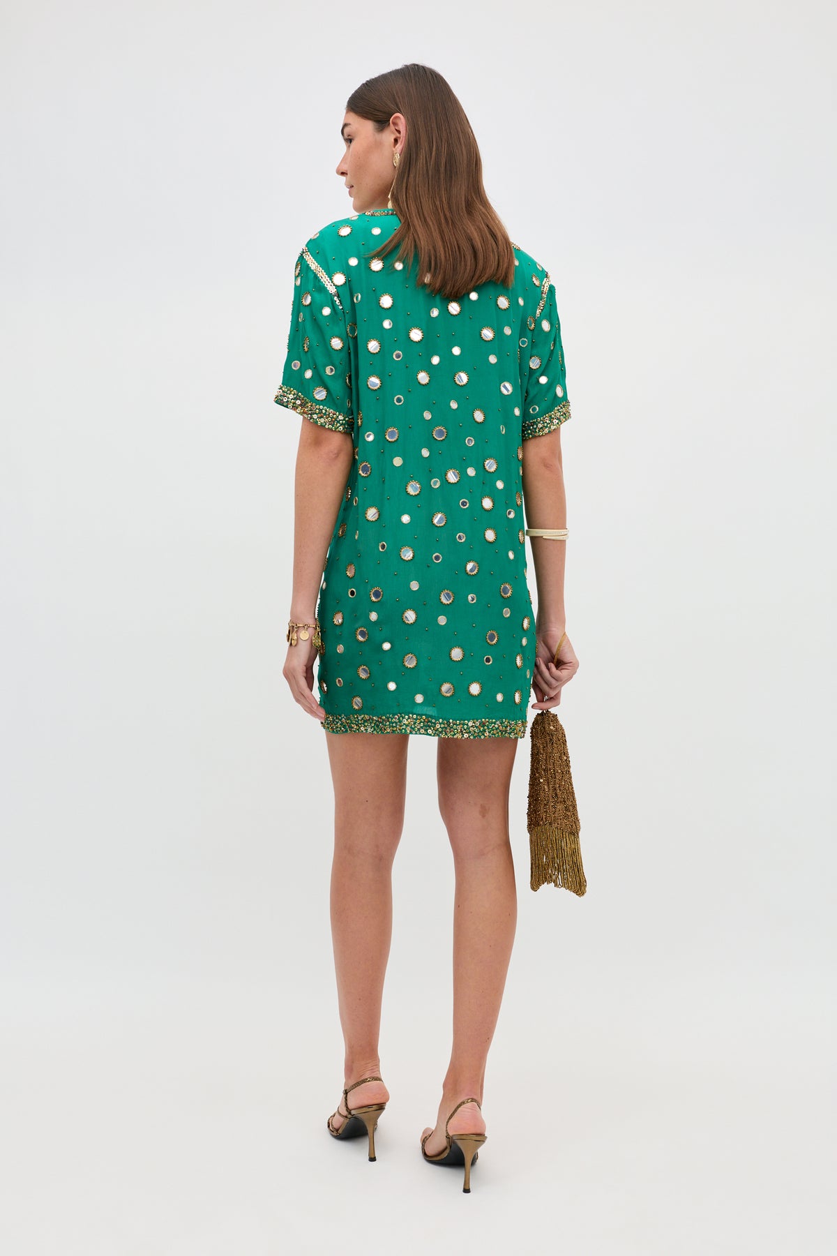 Cruz Embellished Mini Dress in Lume Embellishment Dark Green | RIXO USA Cruz Embellished Mini Dress in Lume Embellishment Dark Green | RIXO USA