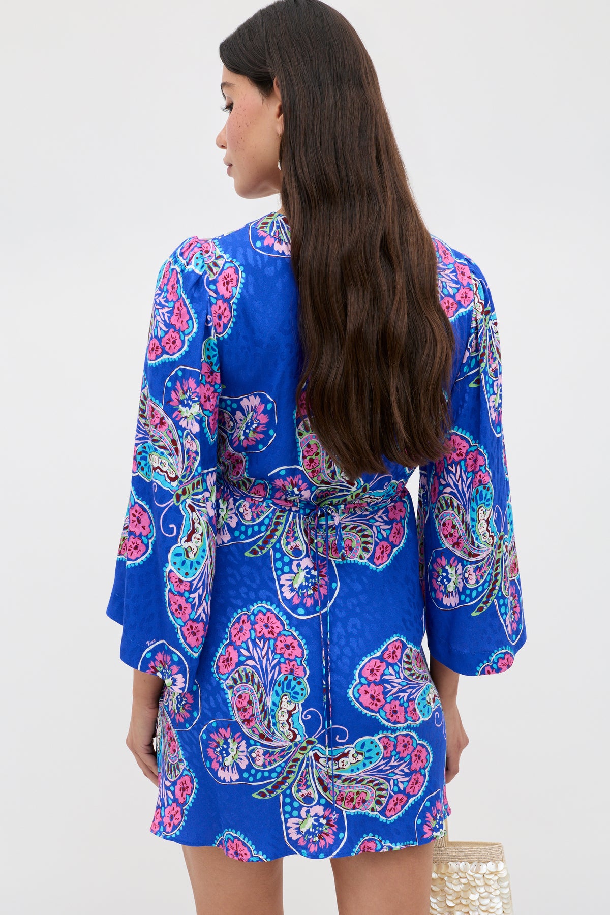 Margaux Satin Jacquard Mini Dress in Butterfly Bloom Jacquard Blue | RIXO USA Margaux Satin Jacquard Mini Dress in Butterfly Bloom Jacquard Blue | RIXO USA