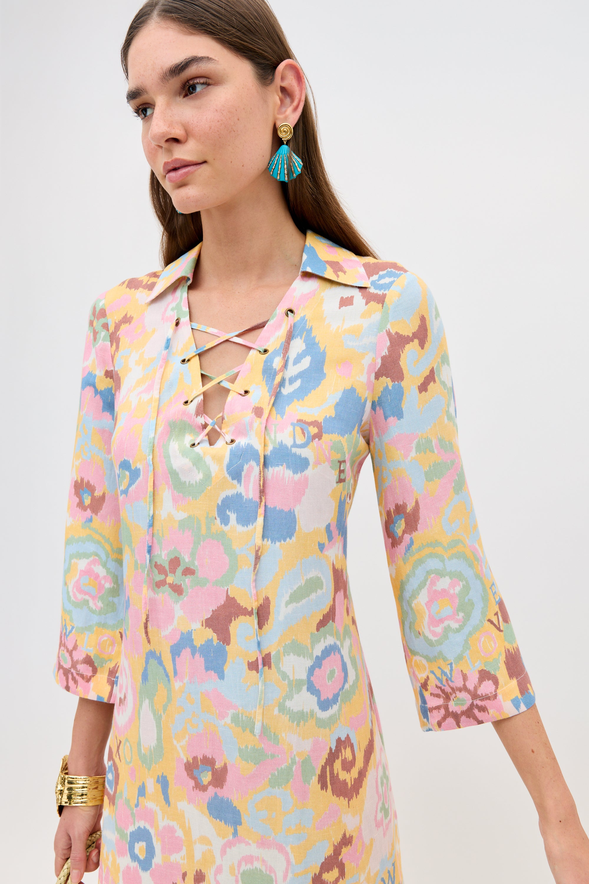 Lucien Linen-Blend Mini Dress in Ikat Bloom Yellow | RIXO USA ⋆