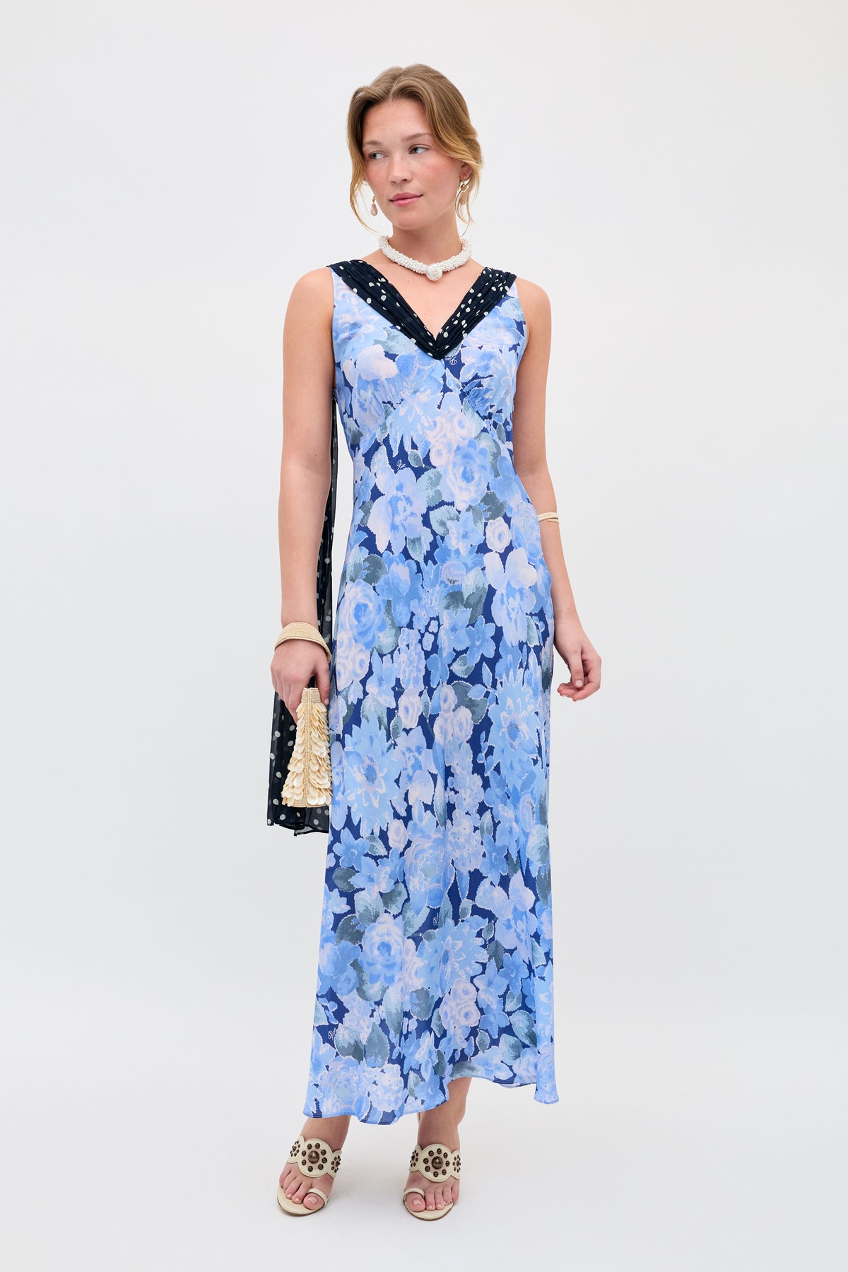 Roux Silk Midi Dress in Chelsea Dot Mix Blue