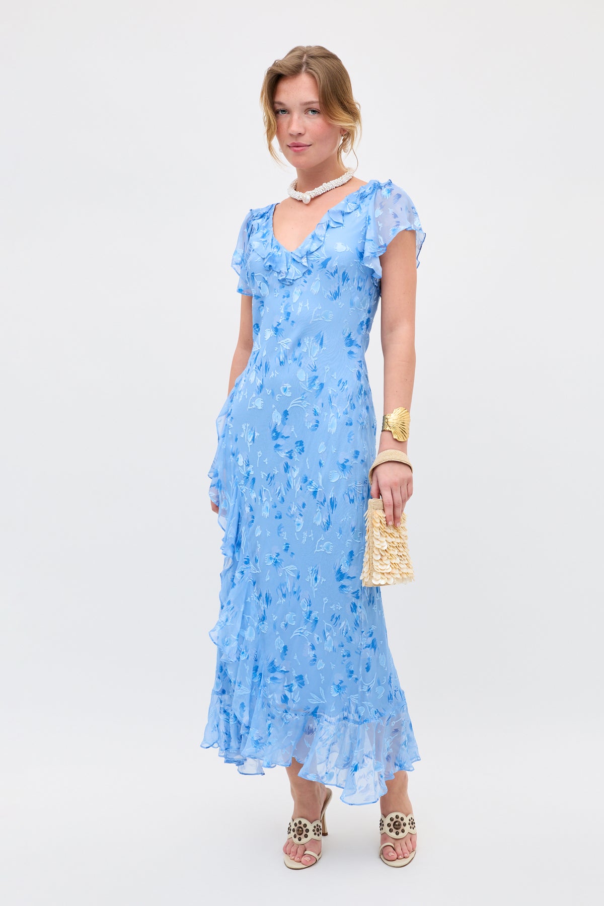 rixo silk dress RIXO Meena Petite V-Neck Ruffle Silk Midi Dress