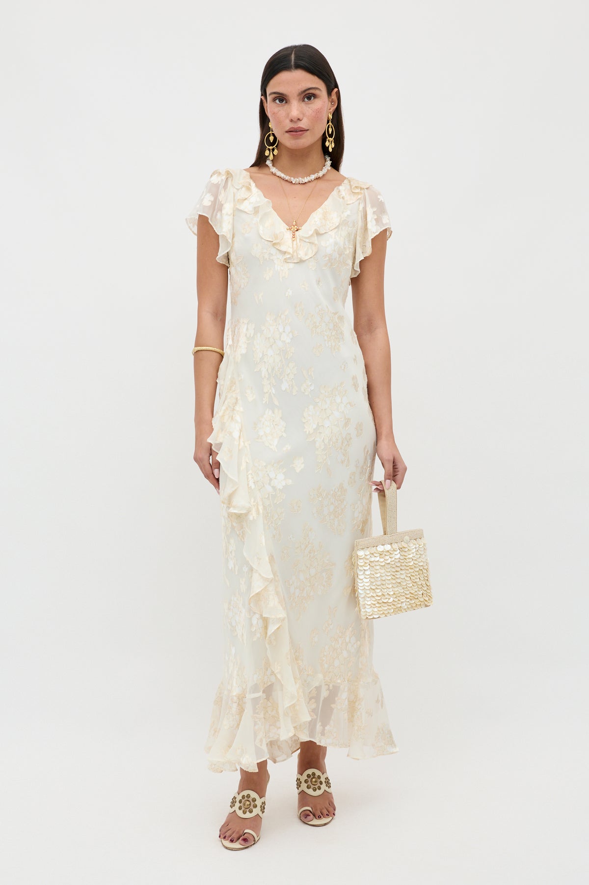 RIXO Bridal Meadow Silk-Satin Devor Midi - Cream RIXO Bridal Meadow Silk-Satin Devor Midi - Cream