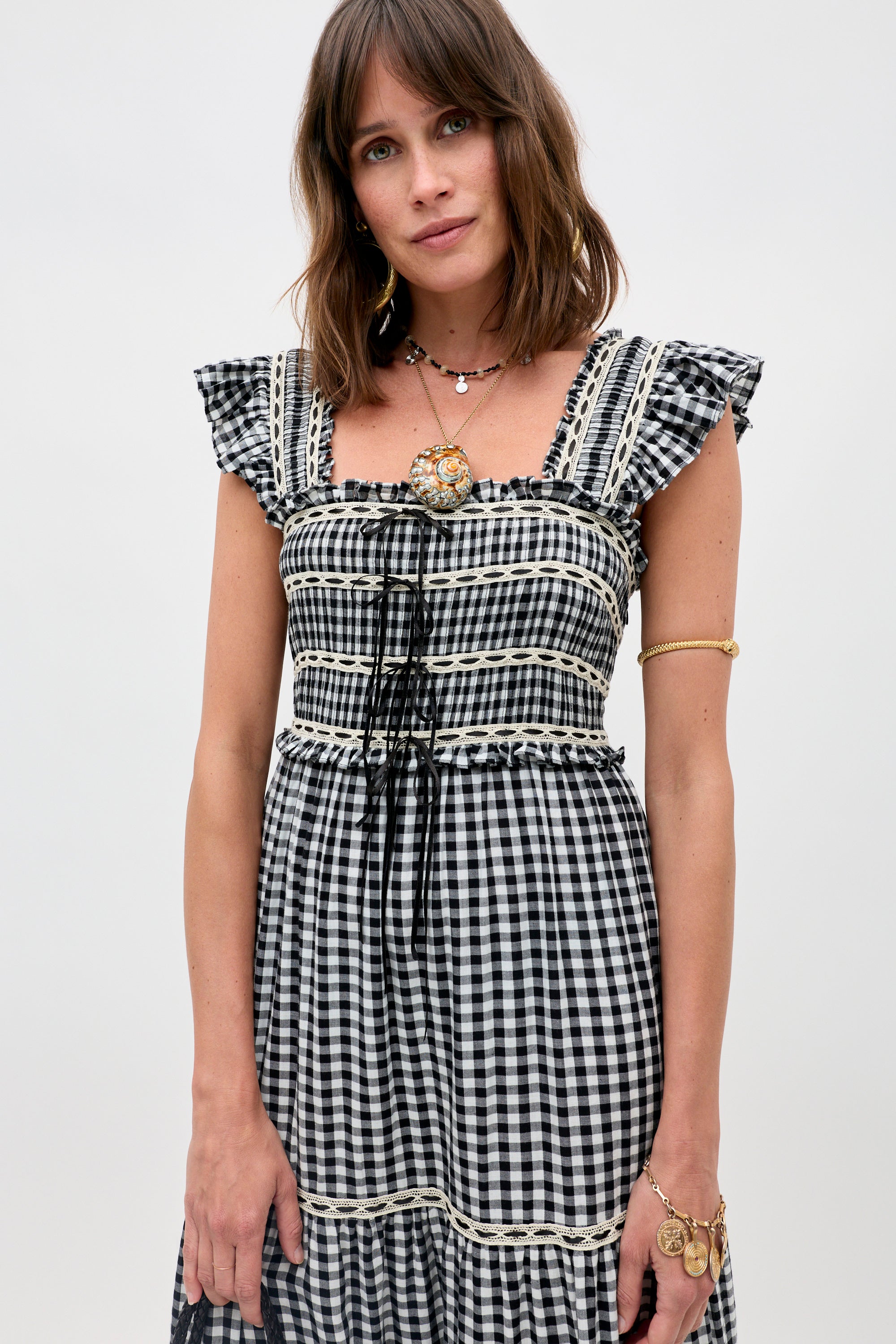 Chandra Cotton Midi Dress in Beth Check Black | RIXO ⋆
