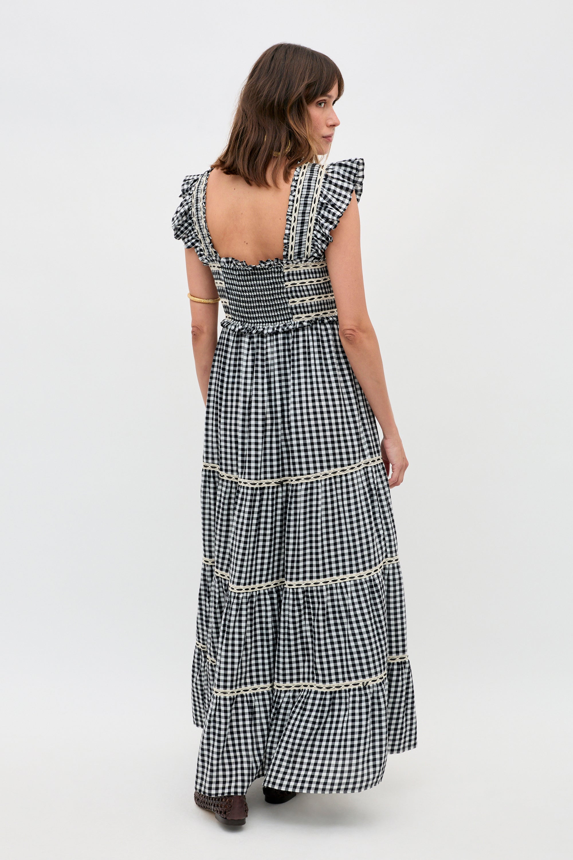 Chandra Cotton Midi Dress in Beth Check Black | RIXO USA ⋆