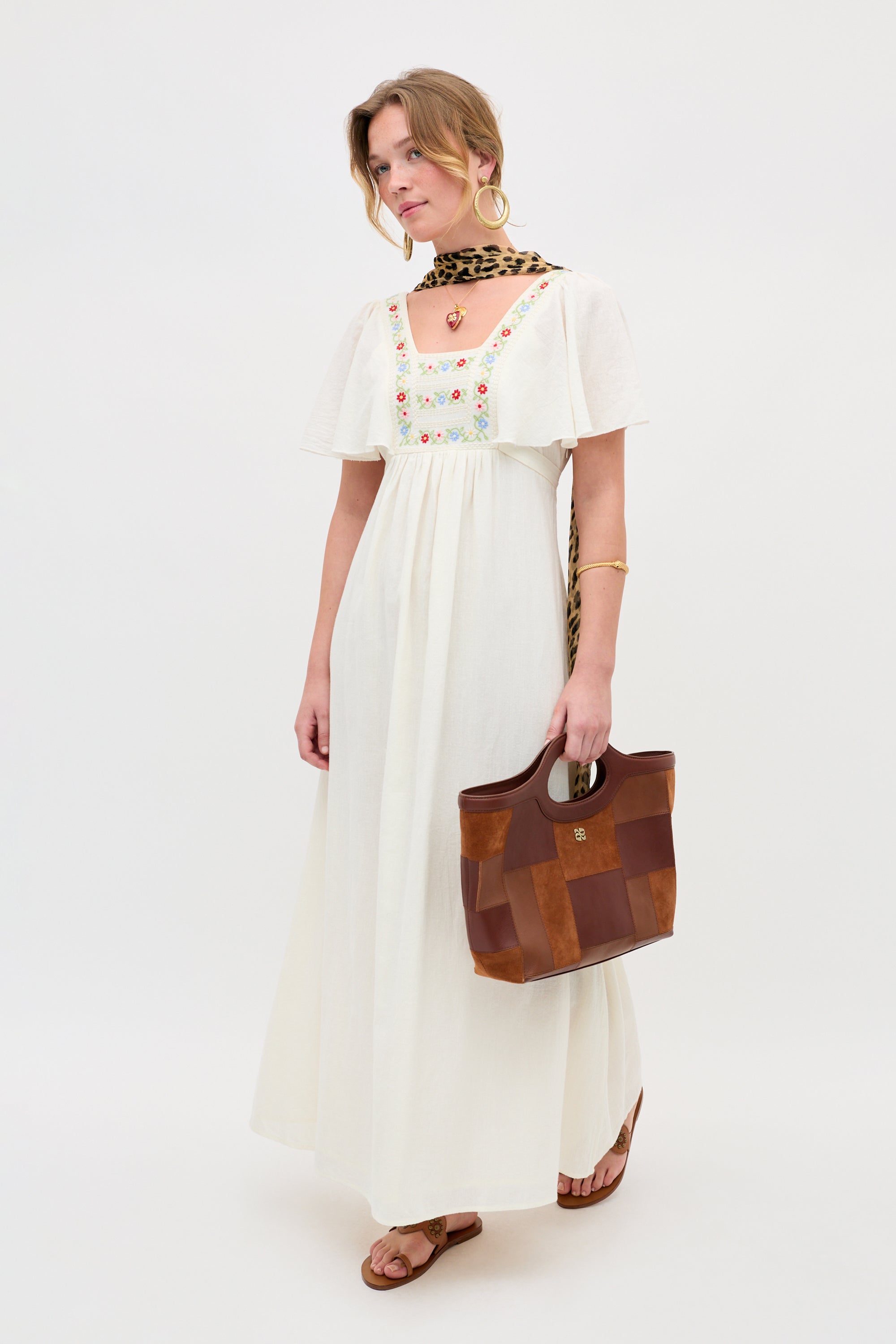 Jimena Embroidered Cotton Crepe Midi Dress in Genoa Embroidery