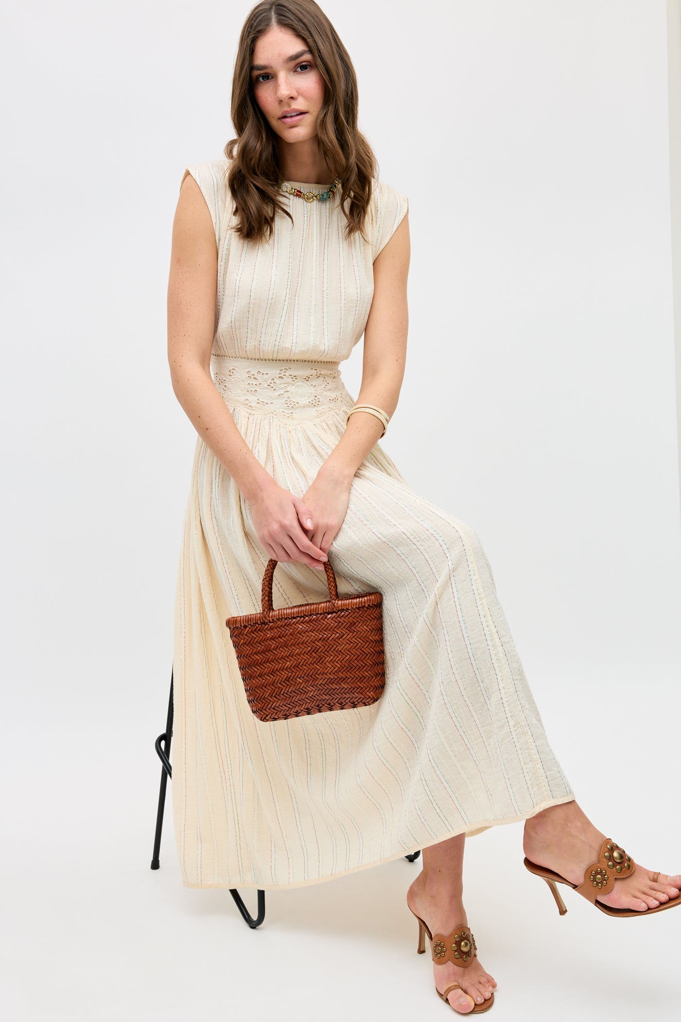alayah midi dress Alayah Cotton Lurex Midi Dress in Sienna Lace Embroidery Cream