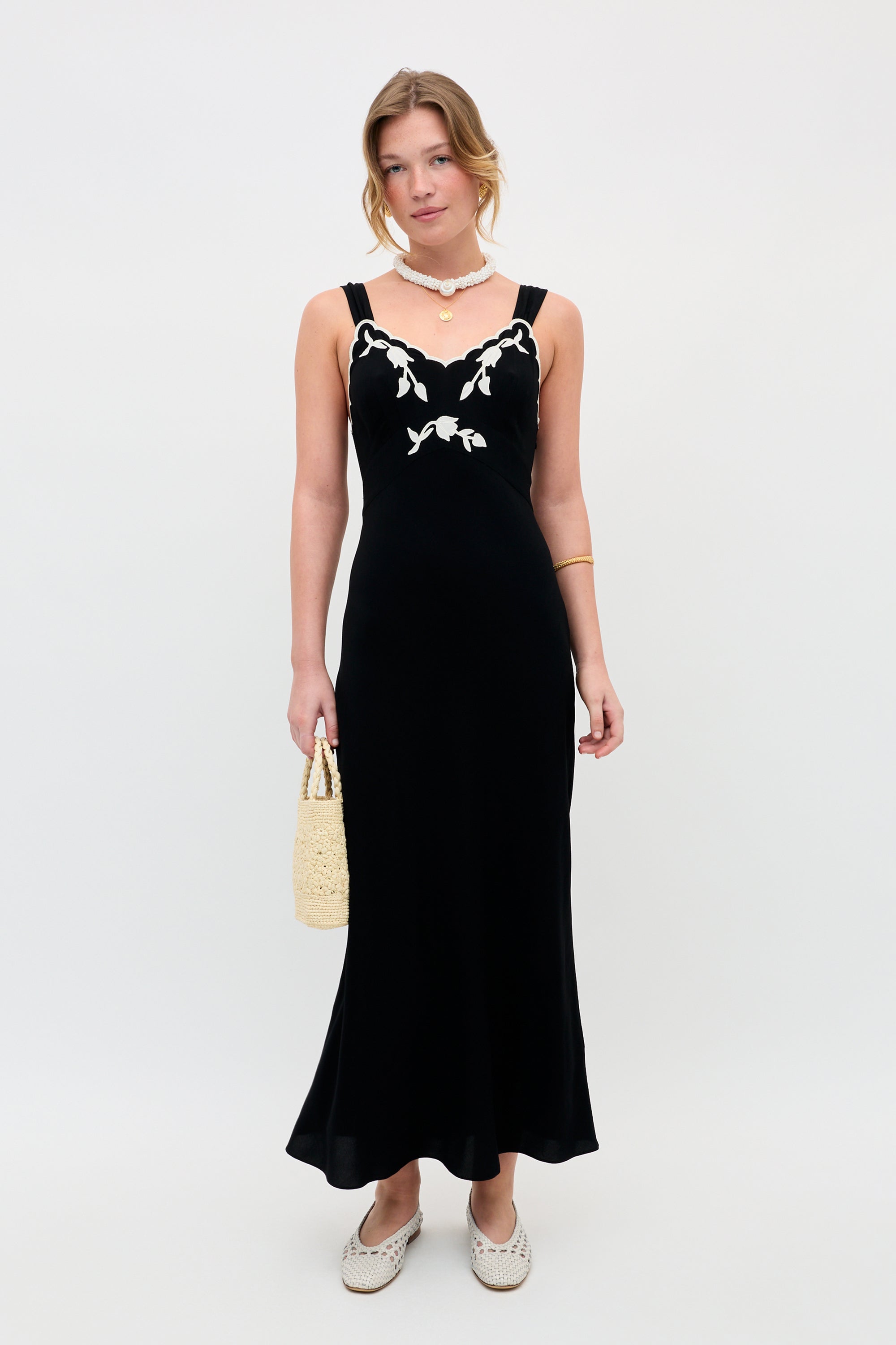 Julietta Embroidered Midi Dress in Tulipa Appliqué Black | RIXO USA ⋆