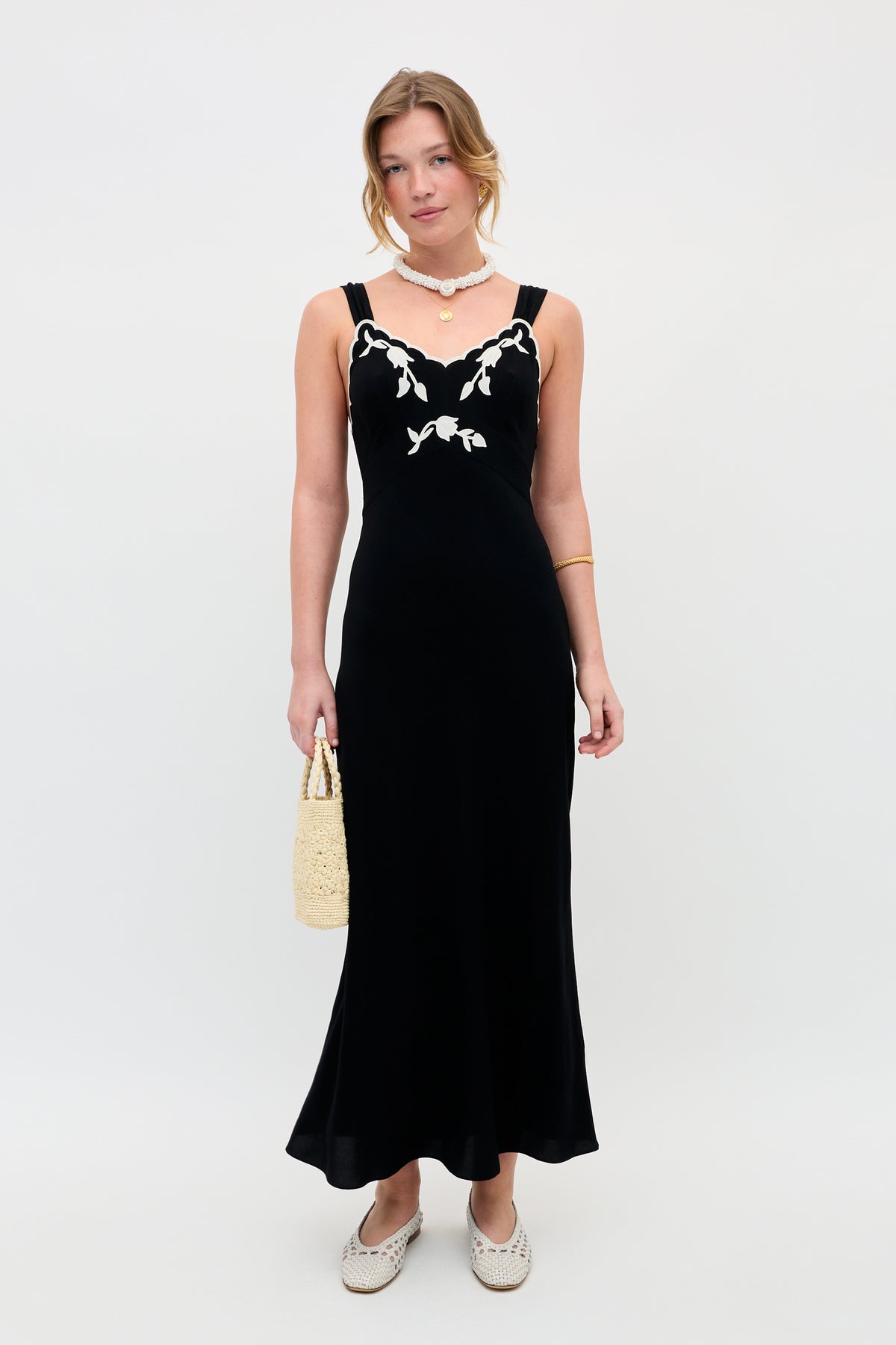 RIXO Julietta Embroidered Midi Tulipa Appliqué Black RIXO Julietta Embroidered Midi Tulipa Appliqué Black