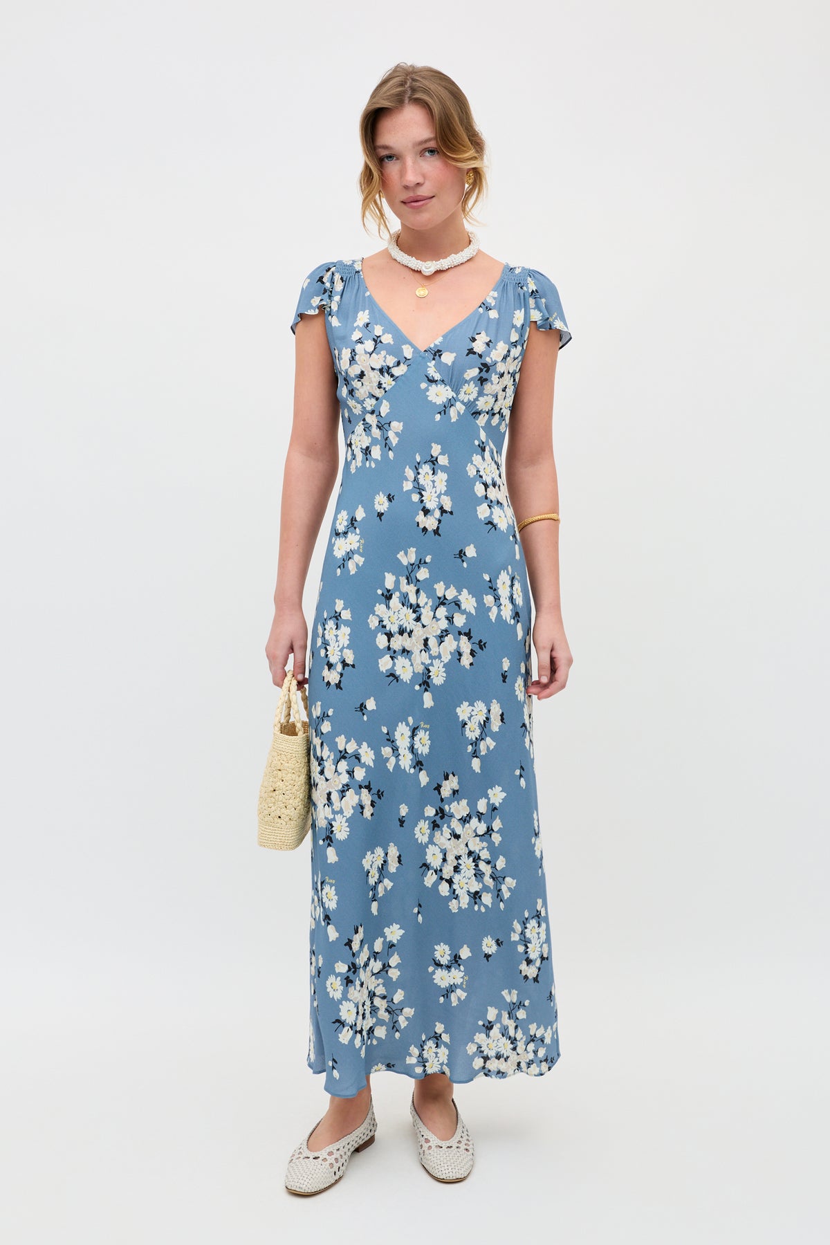 RIXO Cathy Midi Amelia Bouquet Blue RIXO Cathy Midi Amelia Bouquet Blue