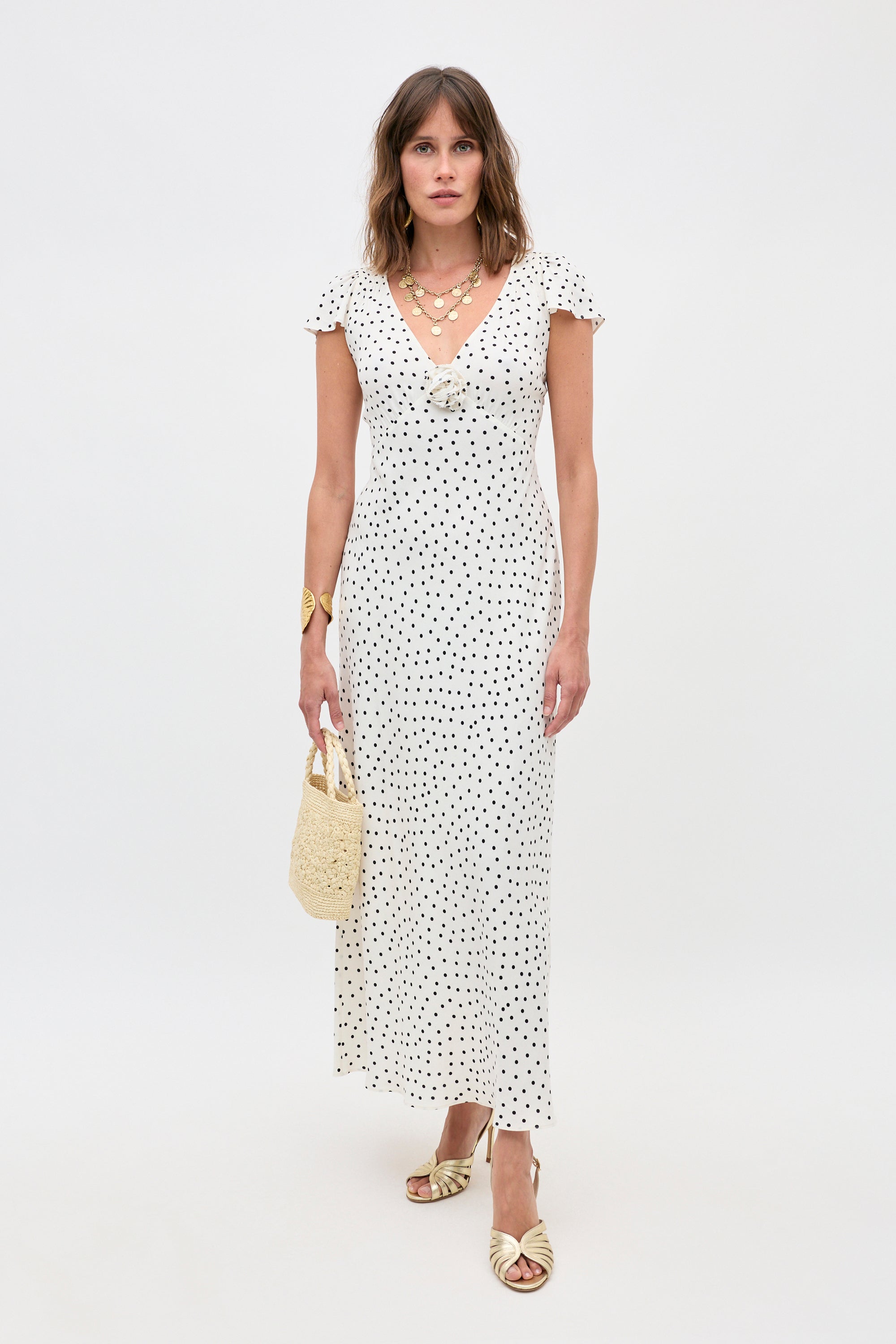 Cathy Midi Dress in White Layla Dot Ivory | RIXO USA ⋆