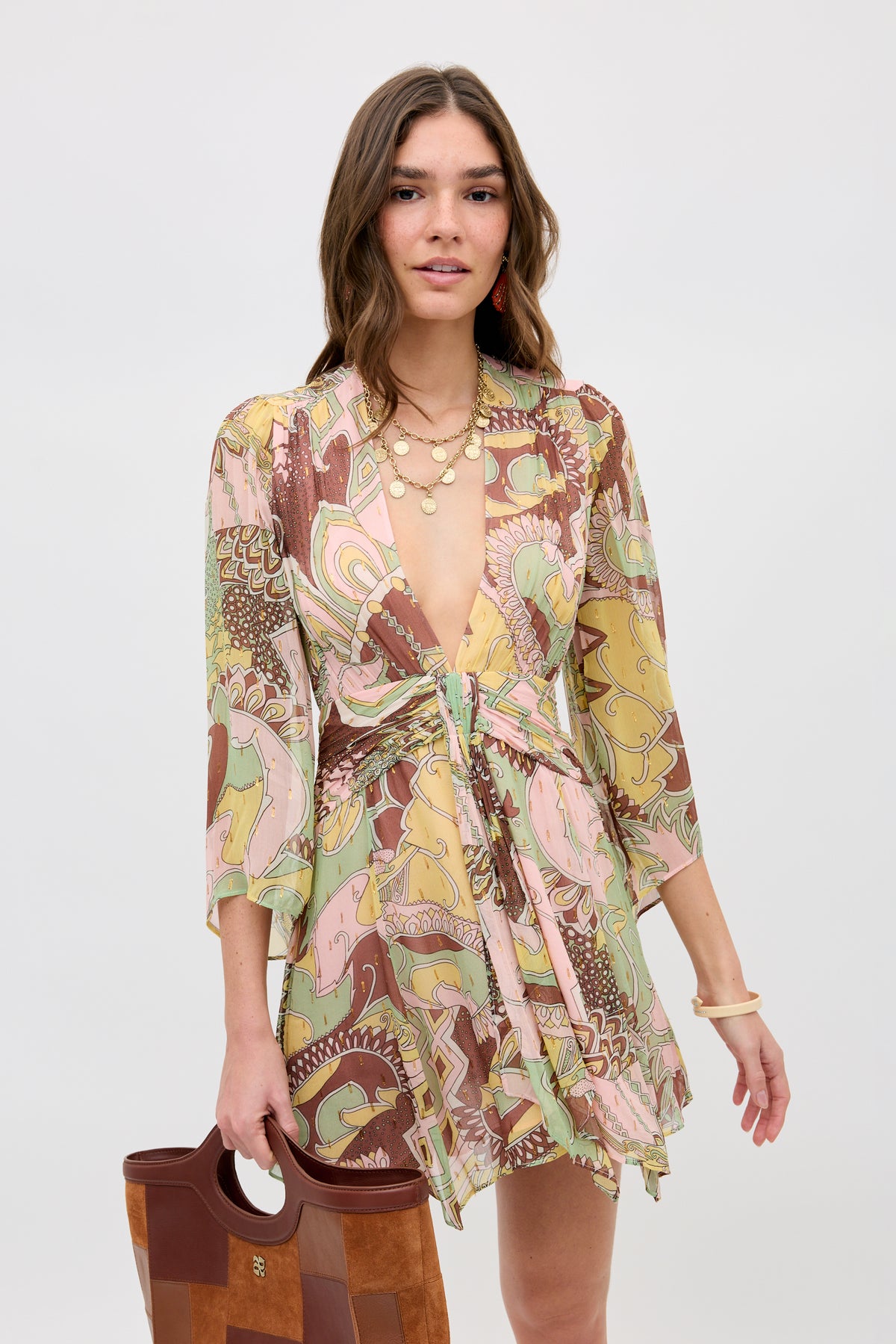 RIXO Clove Lurex Chiffon Mini Bianca Abstract Green RIXO Clove Lurex Chiffon Mini Bianca Abstract Green