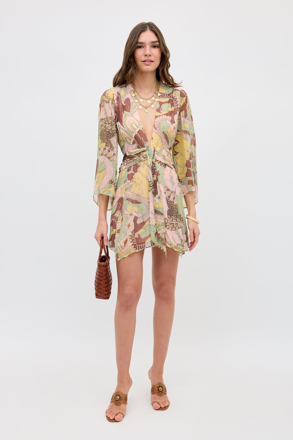 RIXO Clove Lurex Chiffon Mini Bianca Abstract Green RIXO Clove Lurex Chiffon Mini Bianca Abstract Green