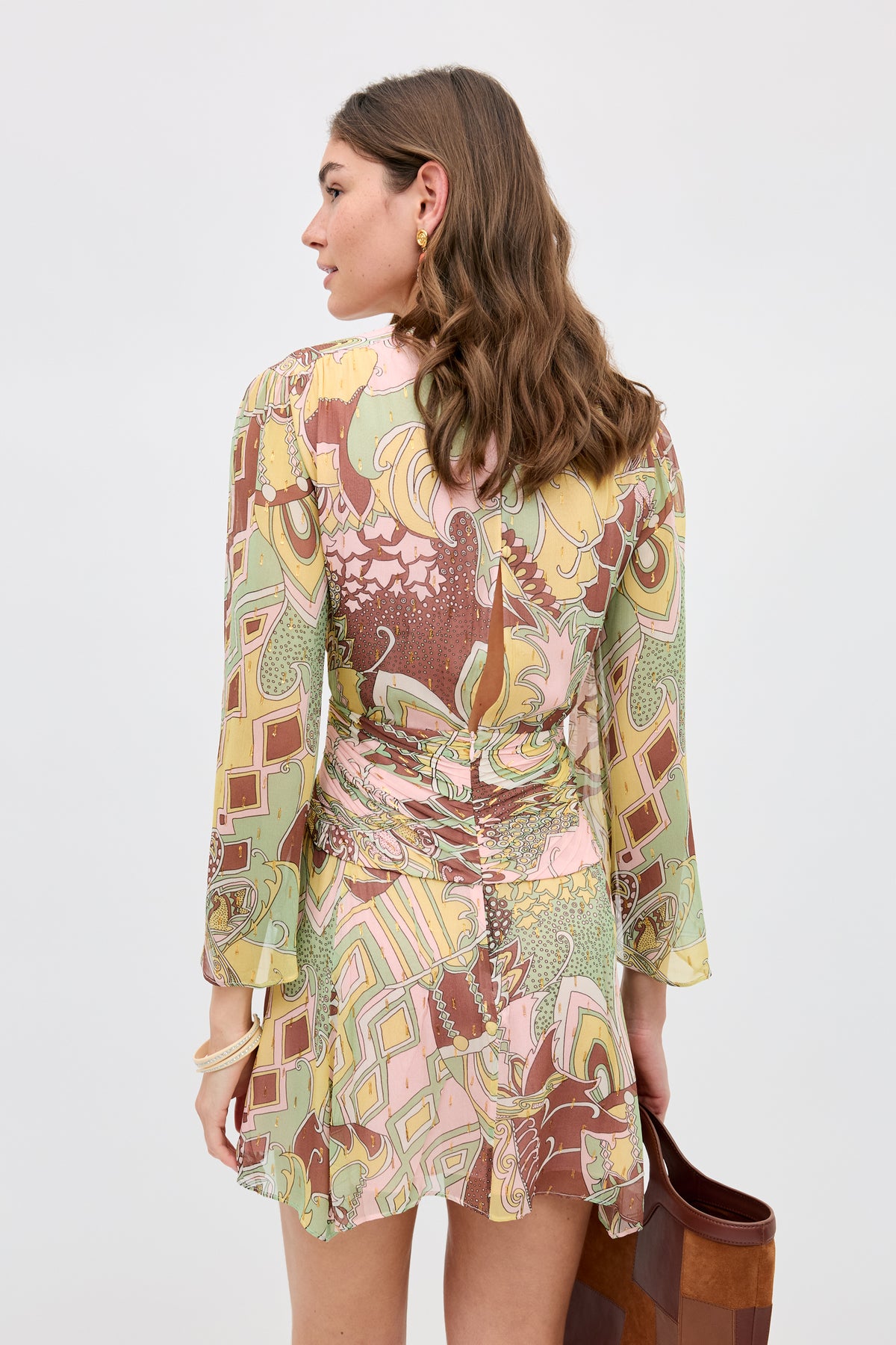 RIXO Clove Lurex Chiffon Mini Bianca Abstract Green RIXO Clove Lurex Chiffon Mini Bianca Abstract Green
