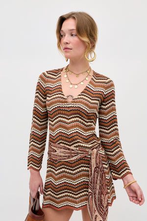 RIXO Ivia Lurex Knit Mini Maria Brown