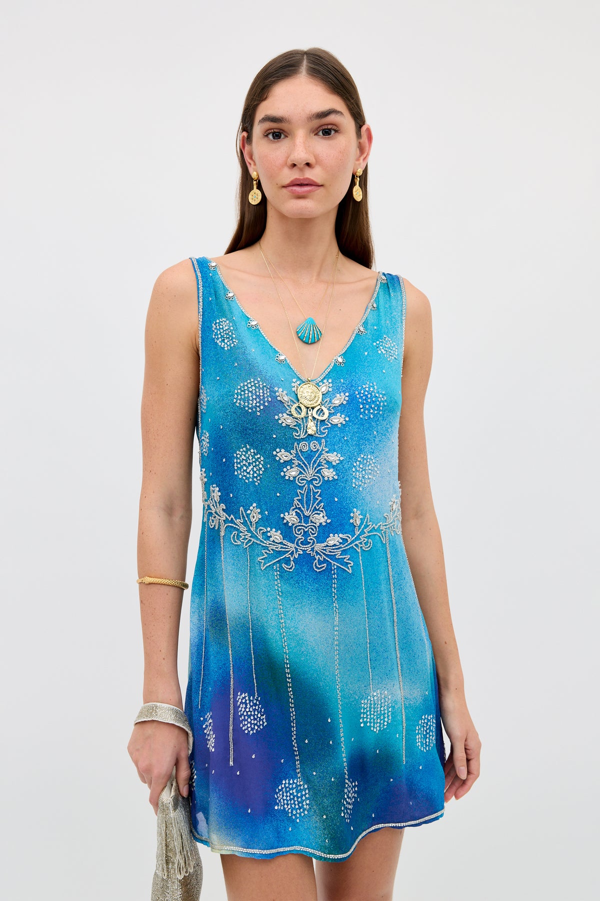 Kaylor Embellished Georgette Dress in Jessica Alexandra Blue