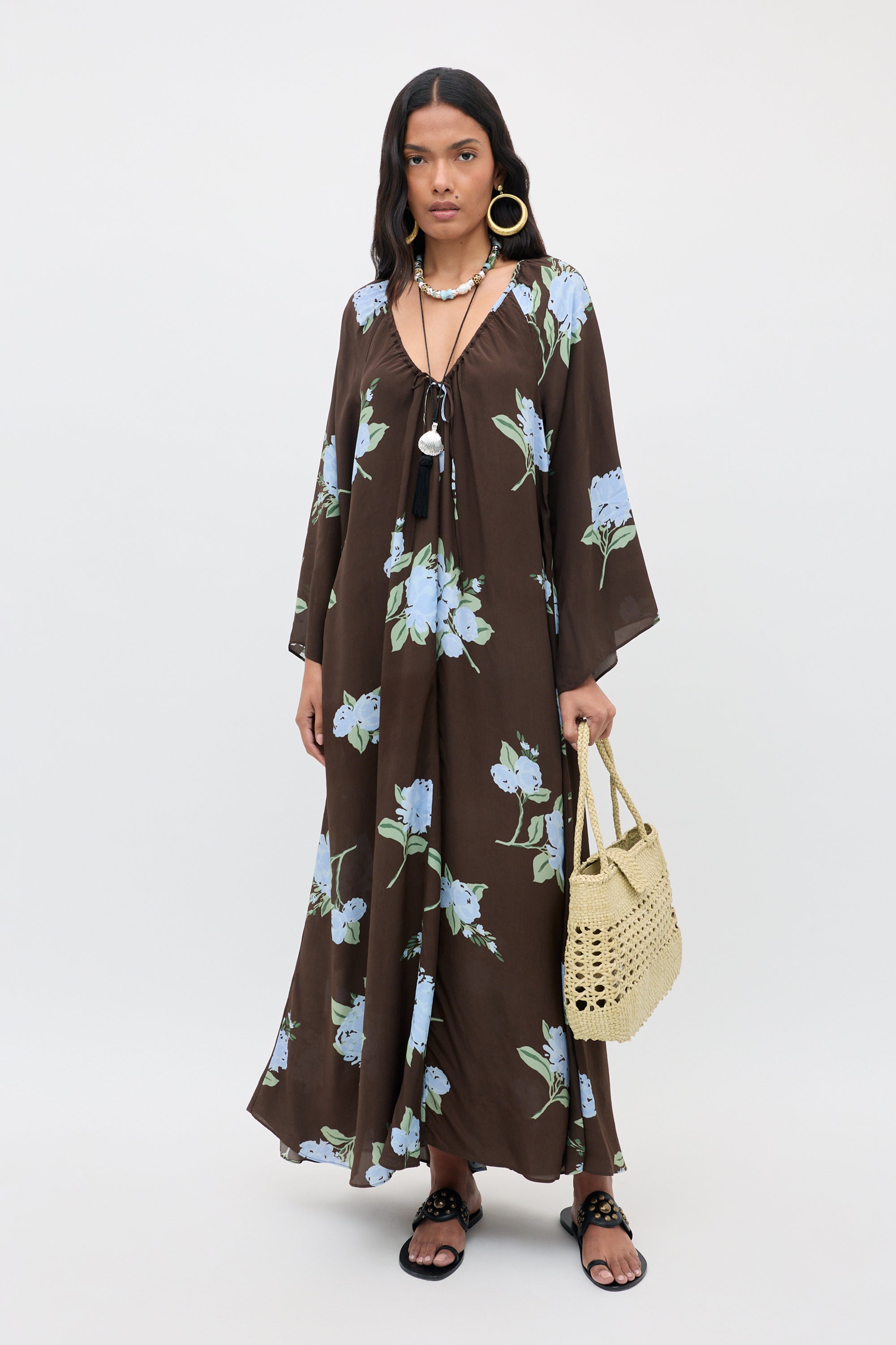 Lianne Midi Dress in Peonies Scatter Brown | RIXO USA ⋆
