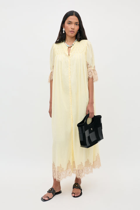 RIXO Lorela Cotton Midi Lemon
