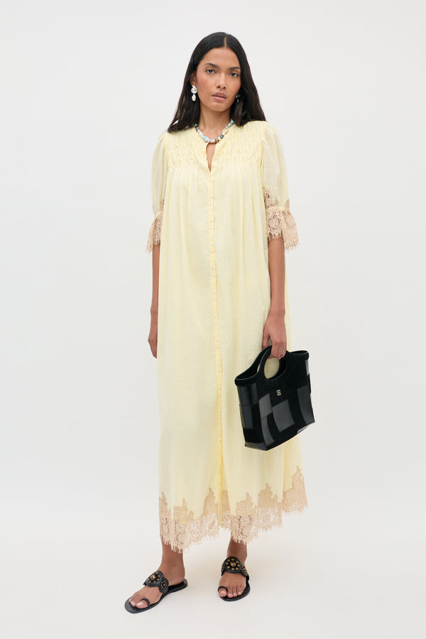 RIXO Lorela Cotton Midi Lemon