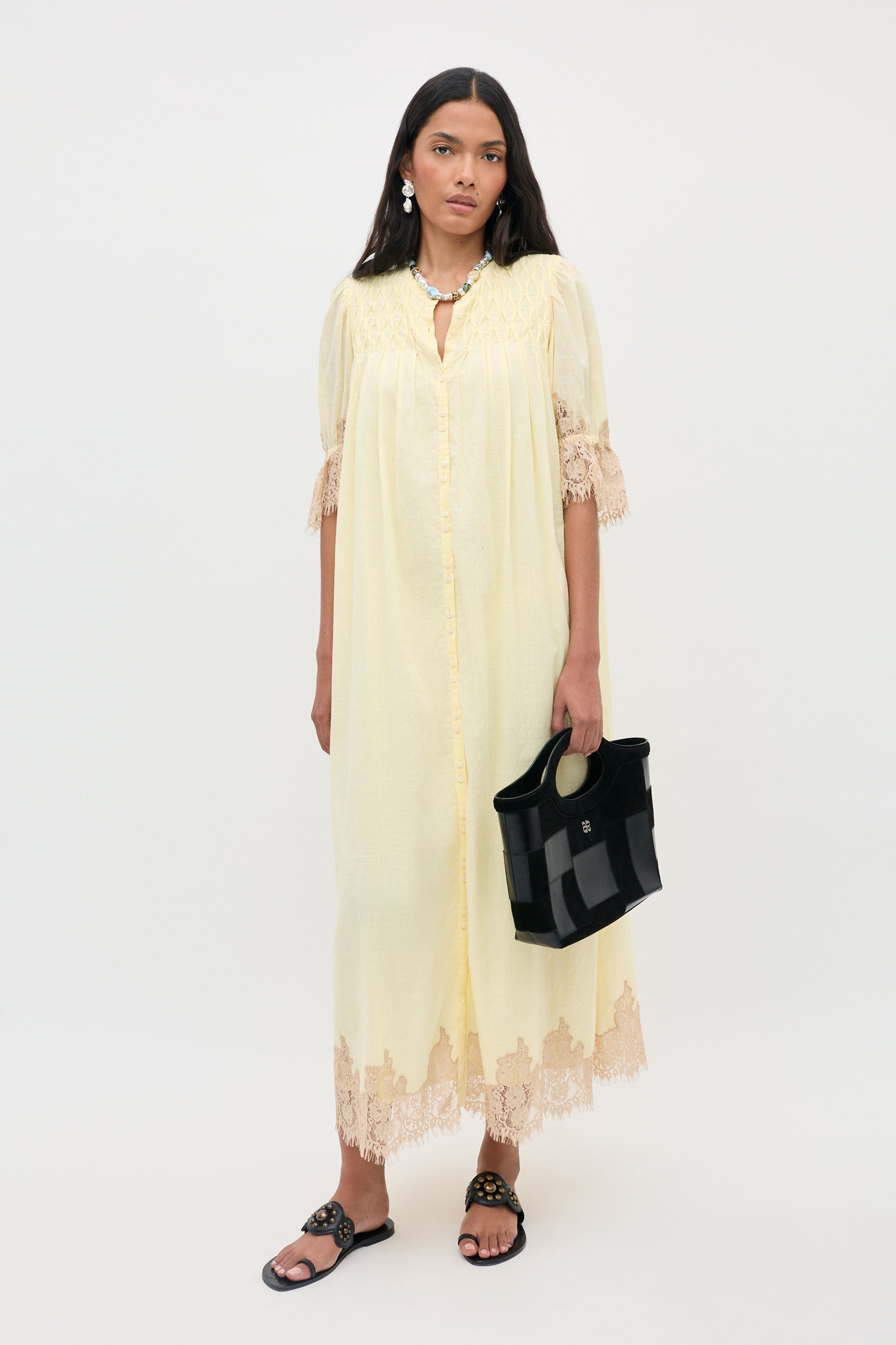 RIXO Lorela Cotton Midi Lemon