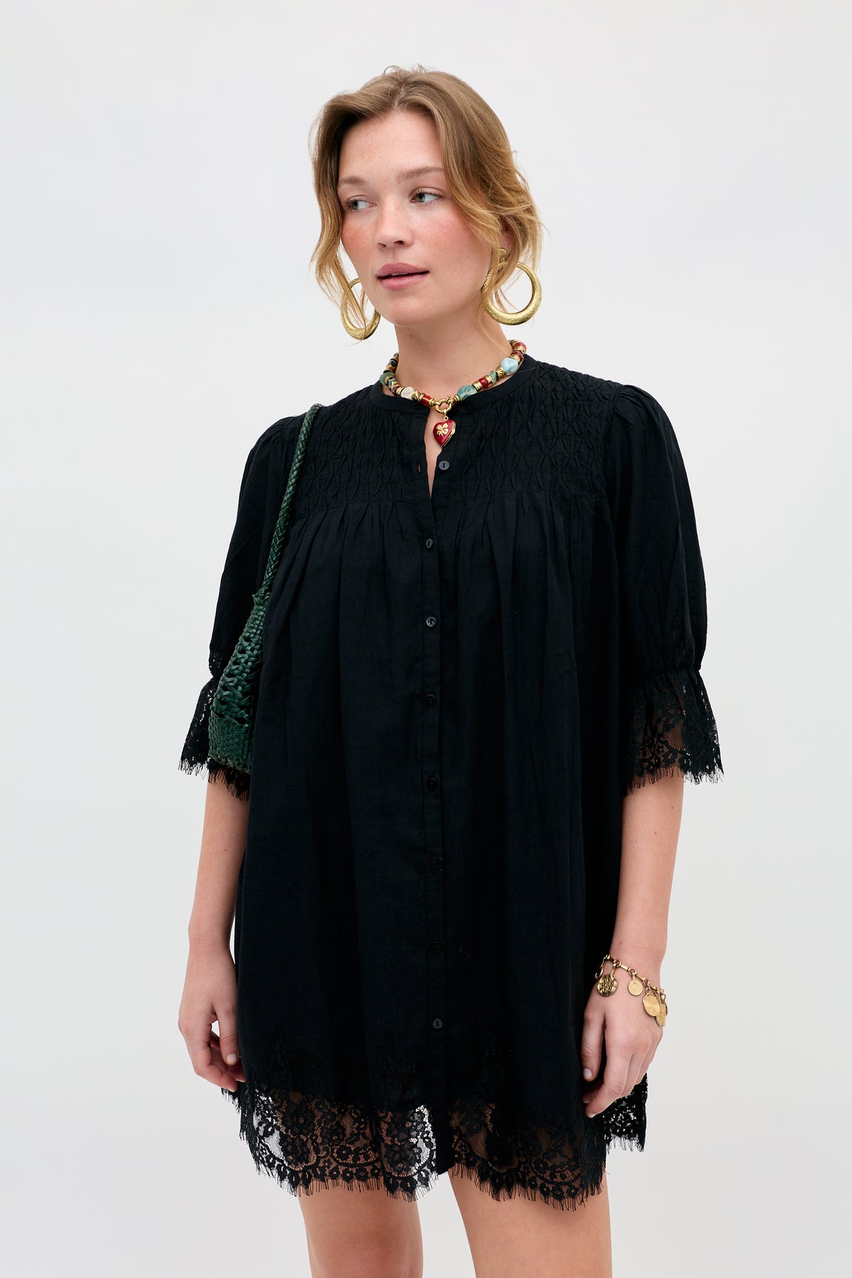 loose black dress Technical volume dress Rhe lined slip Black Short Sleeve Flowy Maxi