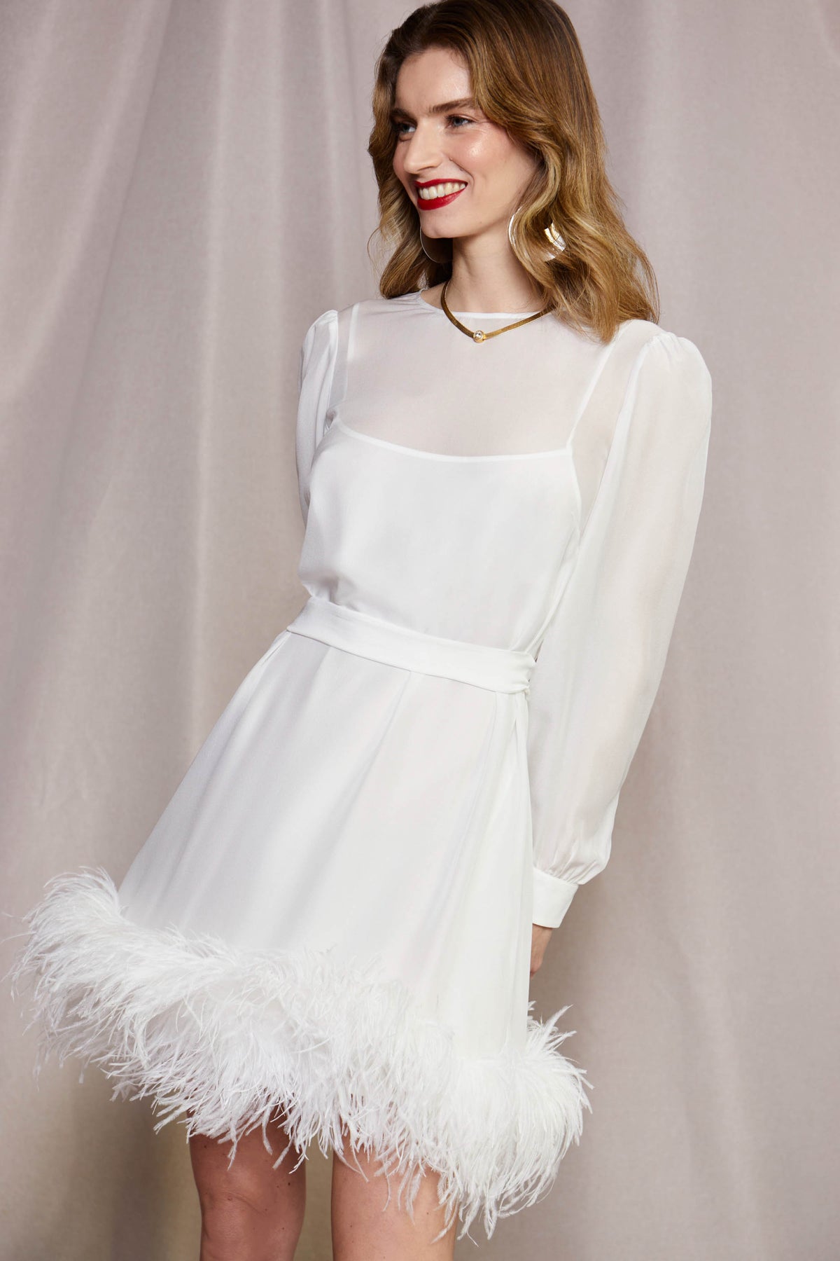 white silk mini dress long sleeve Diana White Long Sleeve Mini Dress - 4