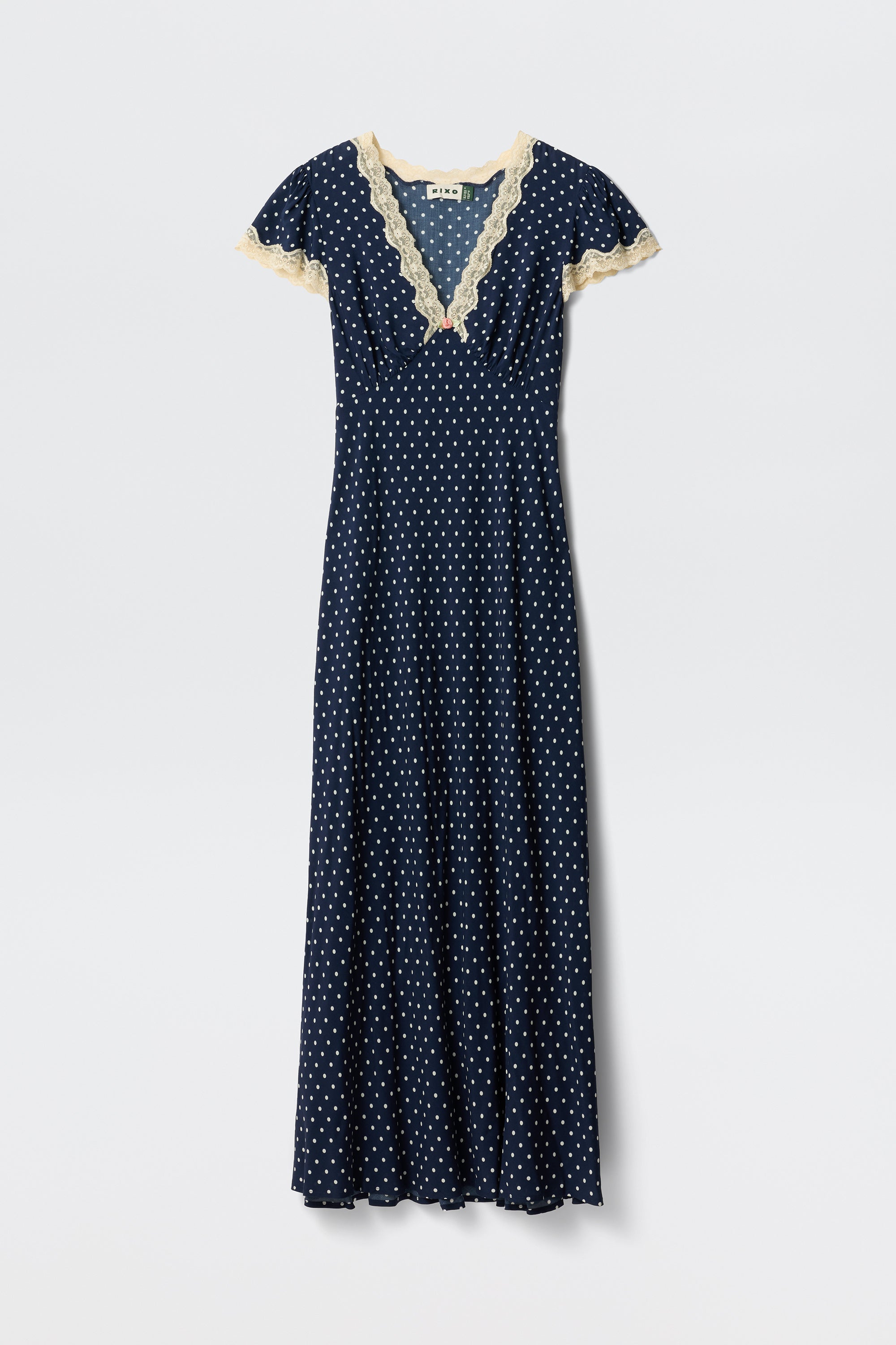 Clarice Midi Dress in Polka Dot Navy | RIXO USA ⋆