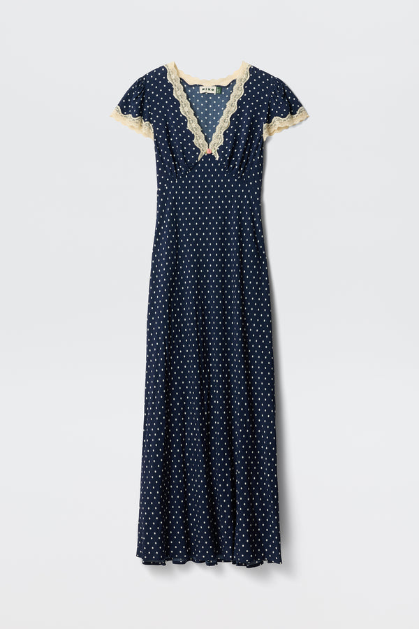 Clarice Midi Dress in Polka Dot Navy | RIXO USA