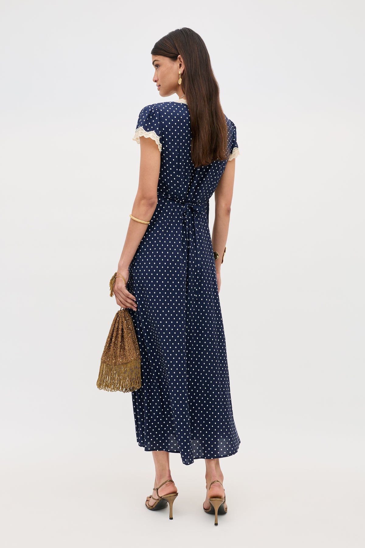 Clarice Midi Dress in Polka Dot Navy | RIXO USA Clarice Midi Dress in Polka Dot Navy | RIXO USA