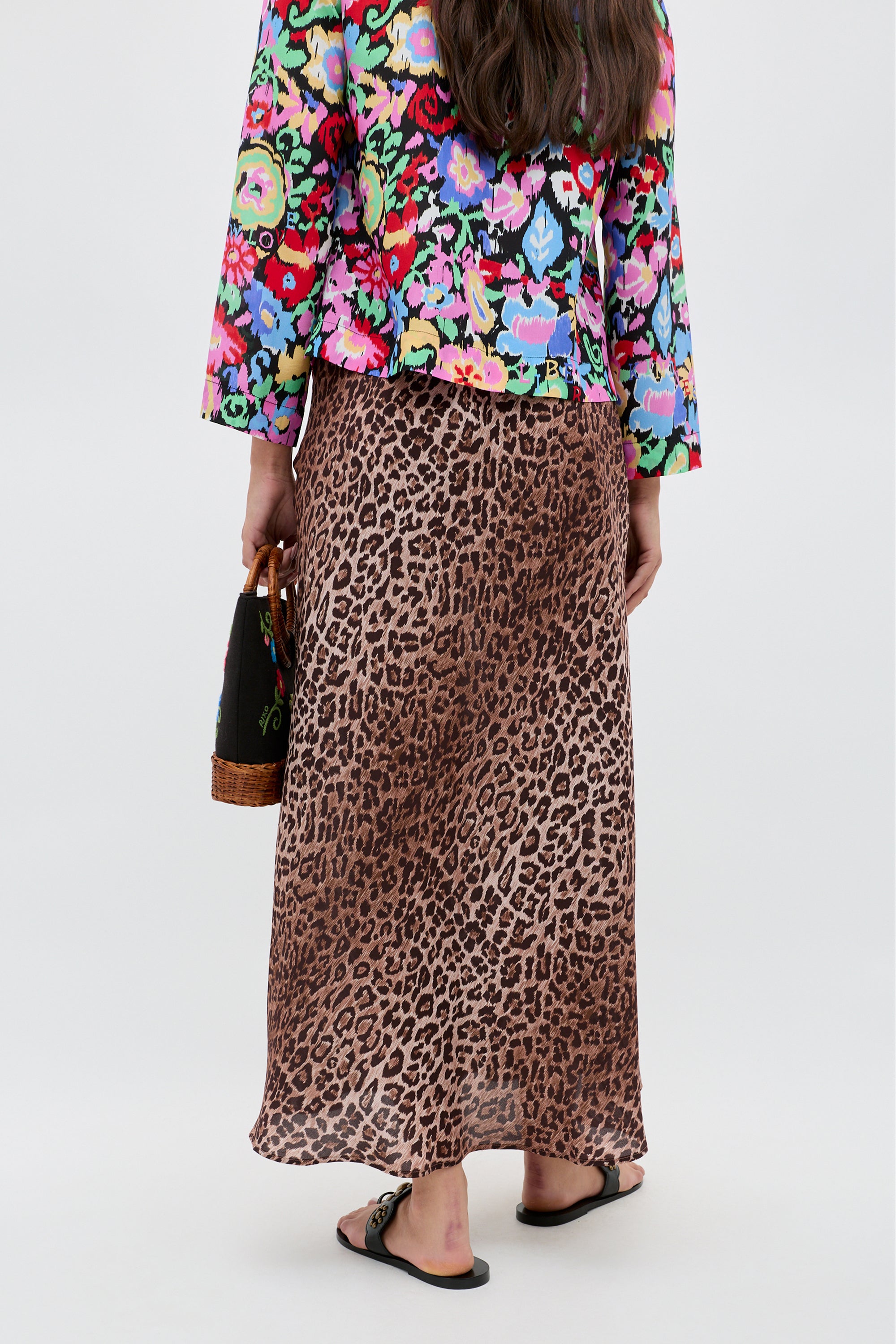 Kelly Silk Midi Skirt in Leopard Brown | RIXO USA ⋆