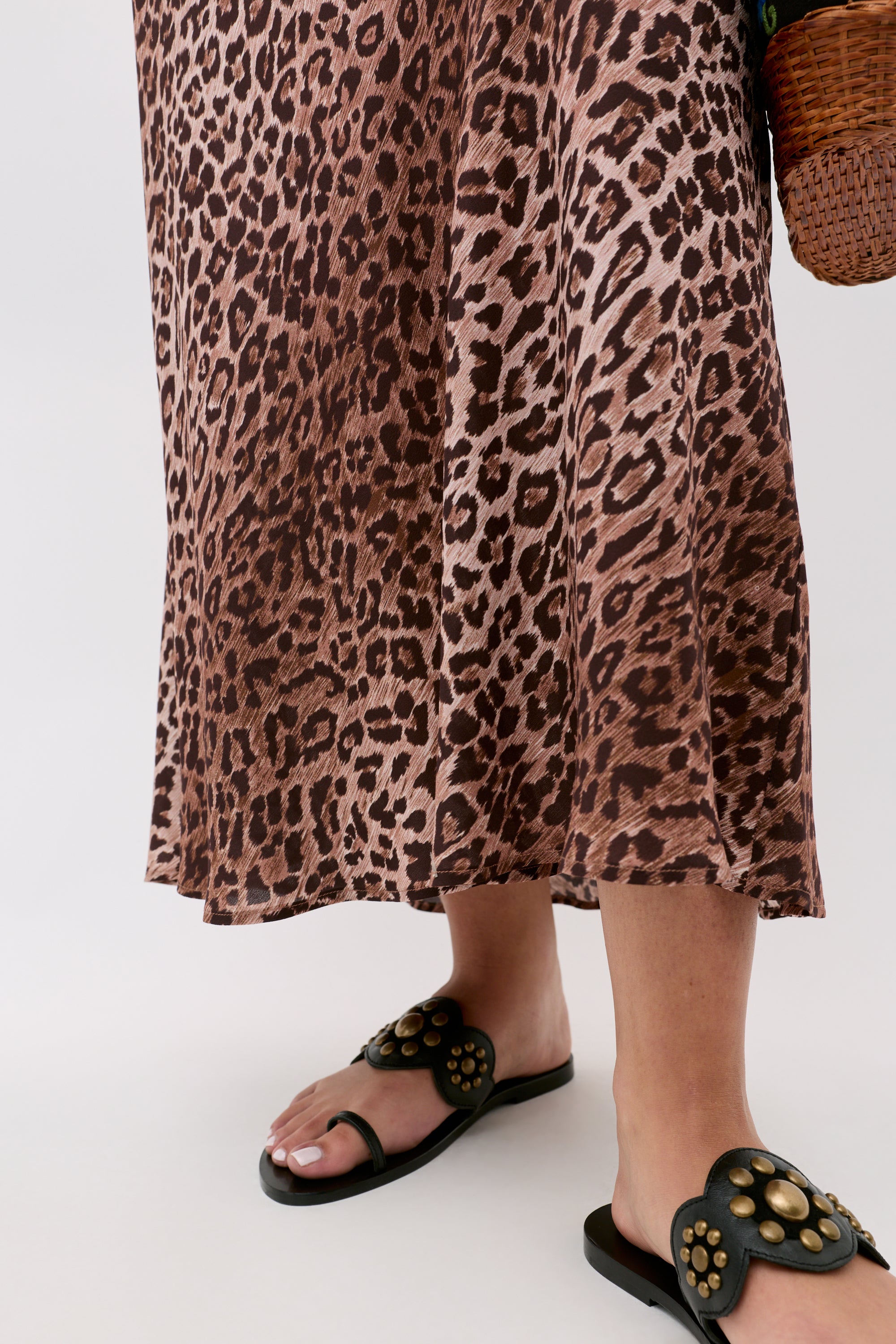 Kelly Silk Midi Skirt in Leopard Brown | RIXO USA ⋆