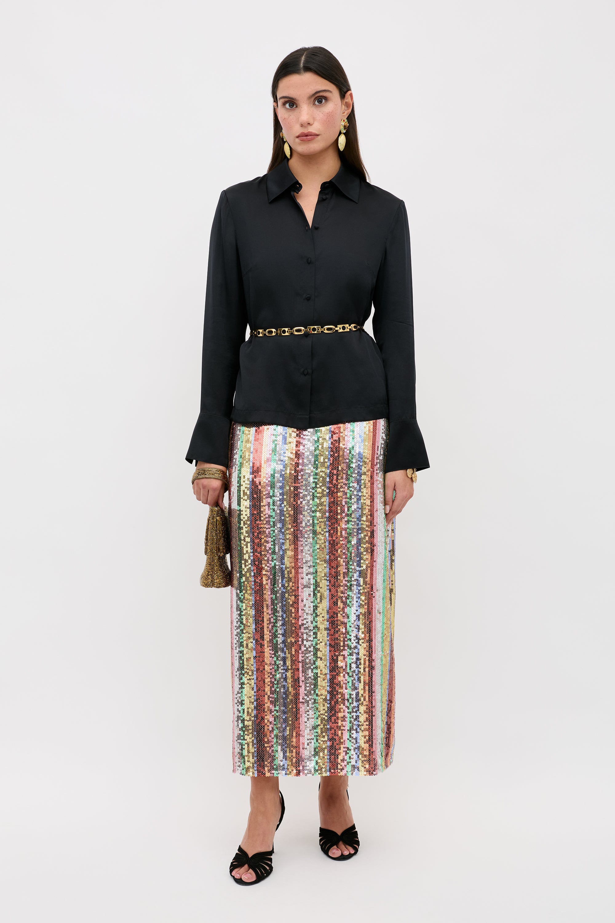 Kelly Embellished Midi Skirt in Dixie Stripe Embellishment Multi