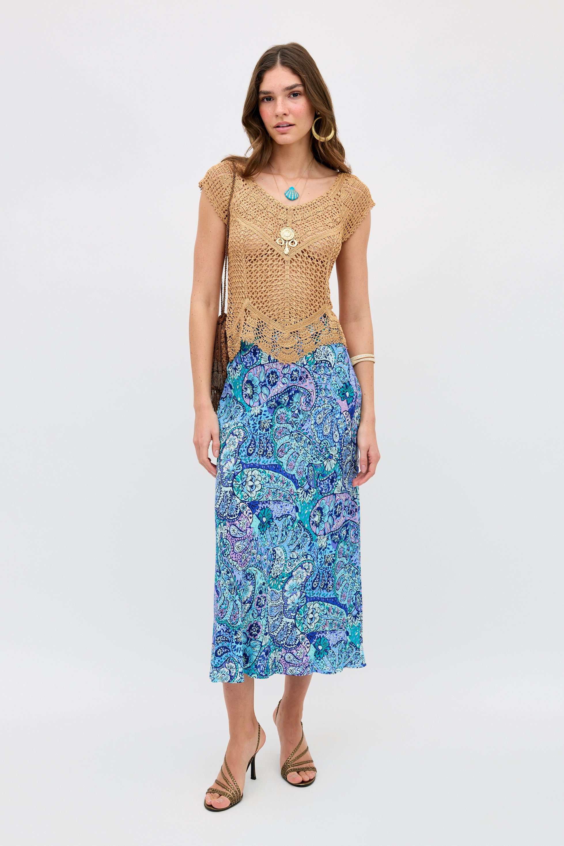 Kelly Midi Skirt in Paisley Floral Blue | RIXO USA ⋆