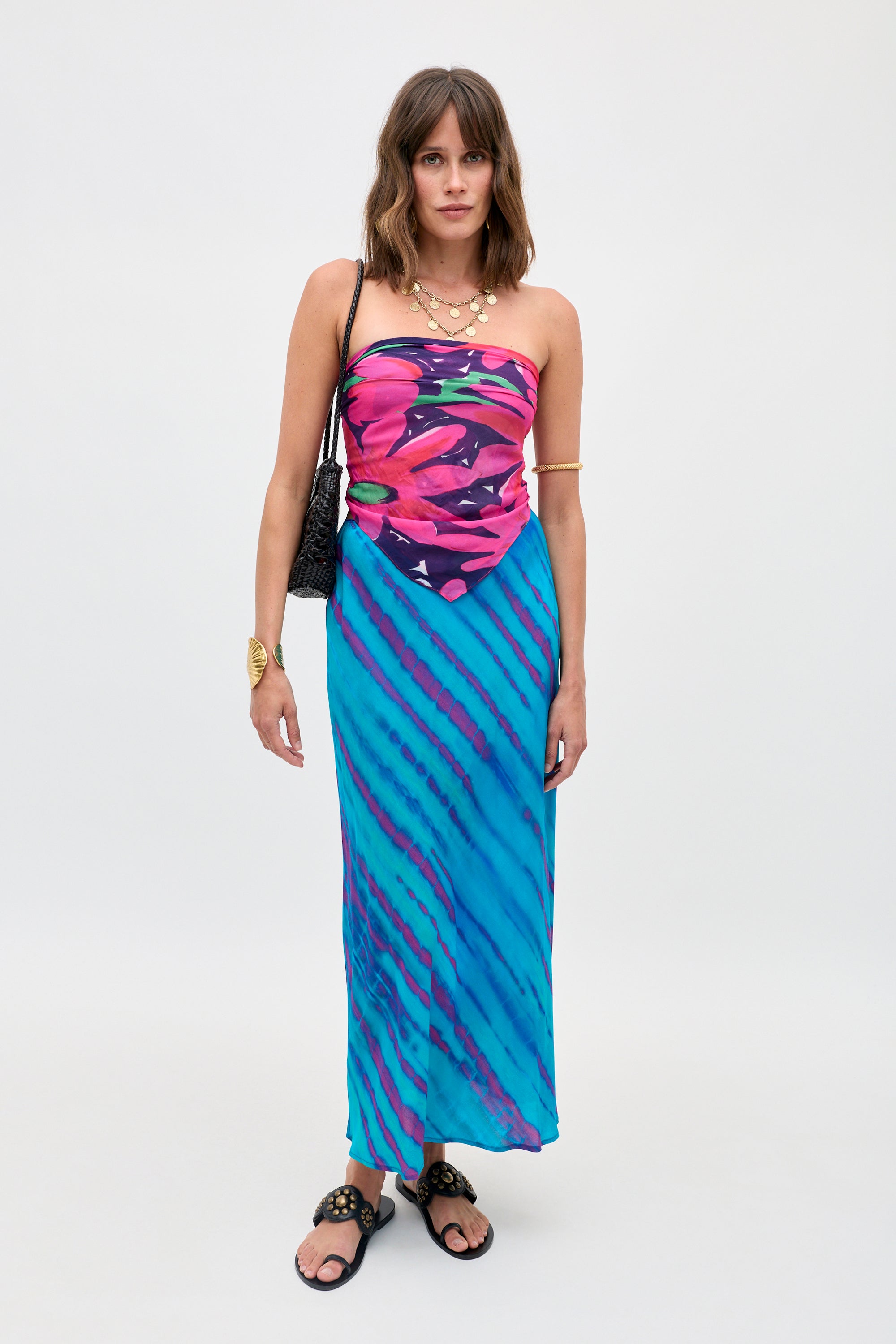 Ardith Midi Skirt in Tie Dye Blue | RIXO ⋆