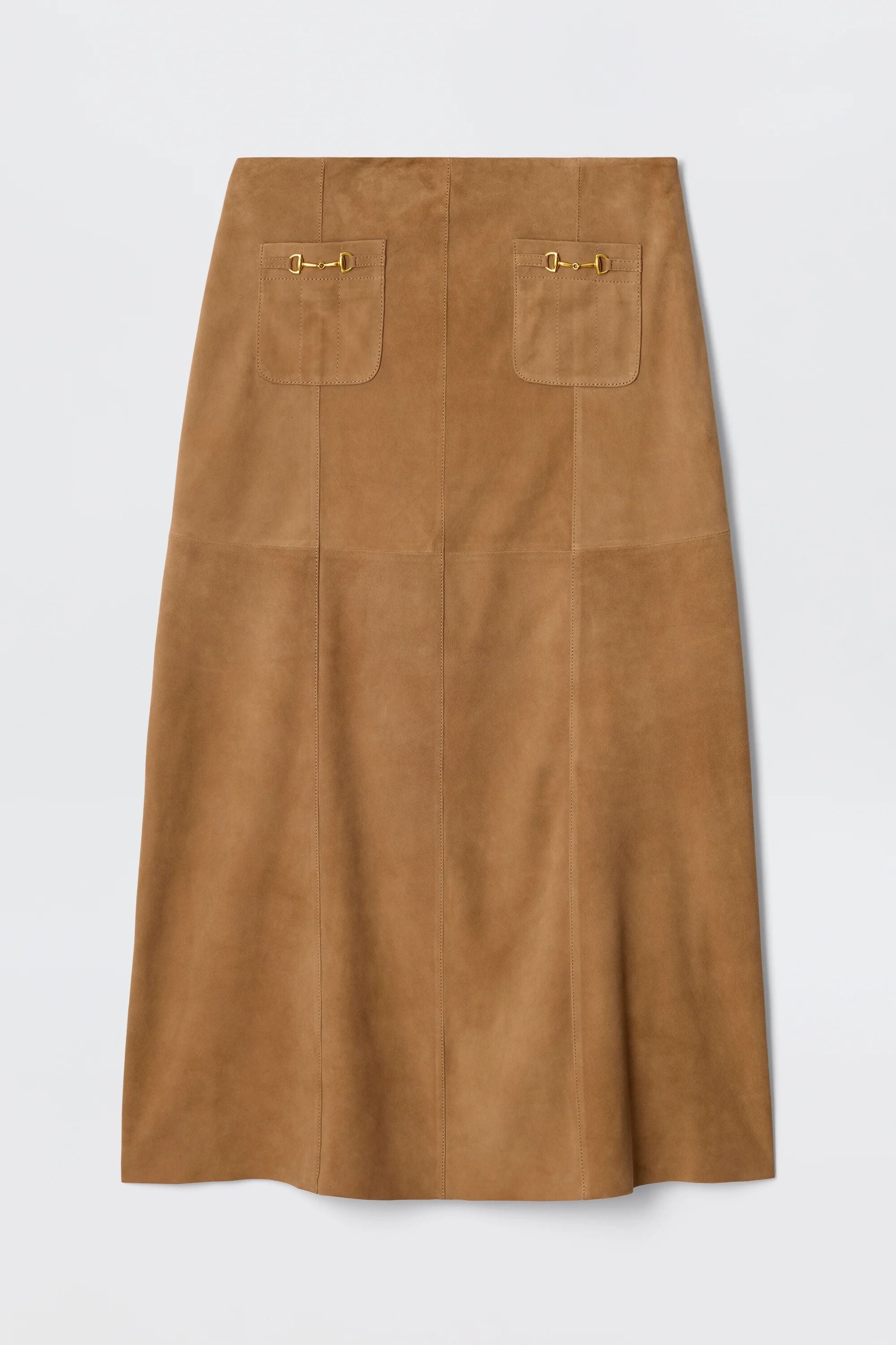 Edwina Suede Midi Skirt in Brown Camel | RIXO ⋆